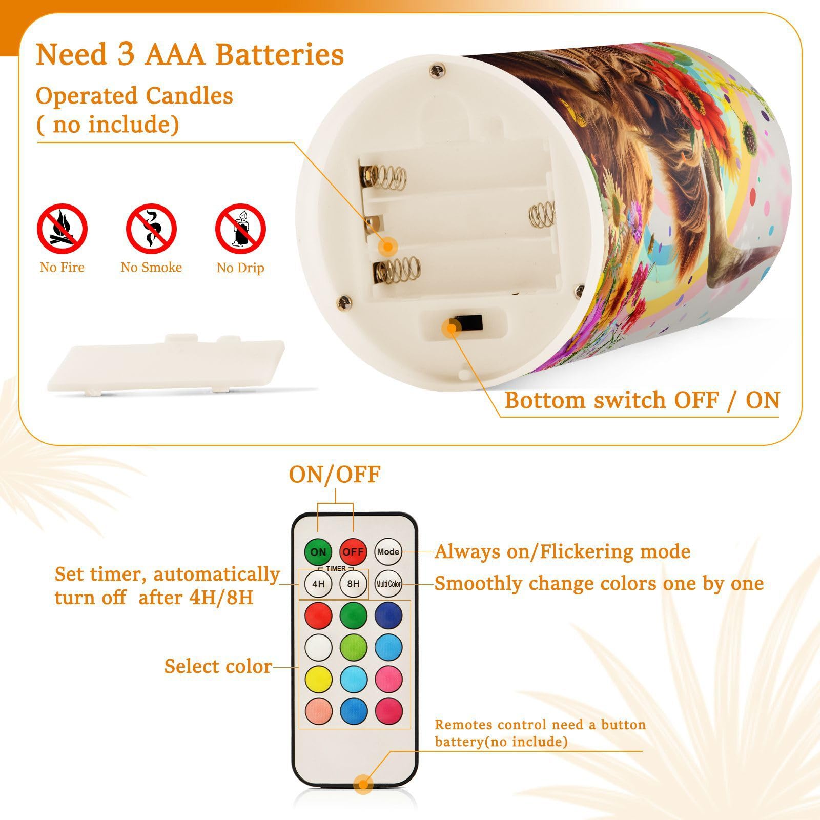 Mnsruu Flickering Flameless LED Candles with Remote Timer - Set of 2 Battery Operated Winter Home Decoration — view 130