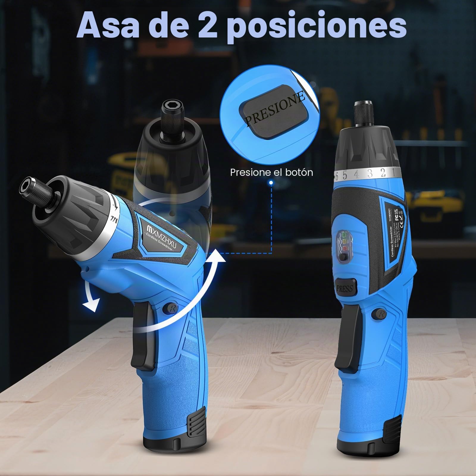 Destornillador inalámbrico de 8 V, kit de destornillador eléctrico con 2 baterías de 2000 mAh, par máximo de 10 N·m, mango giratorio de 180°, luz LED y 47 accesorios, para bricolaje, reparación del