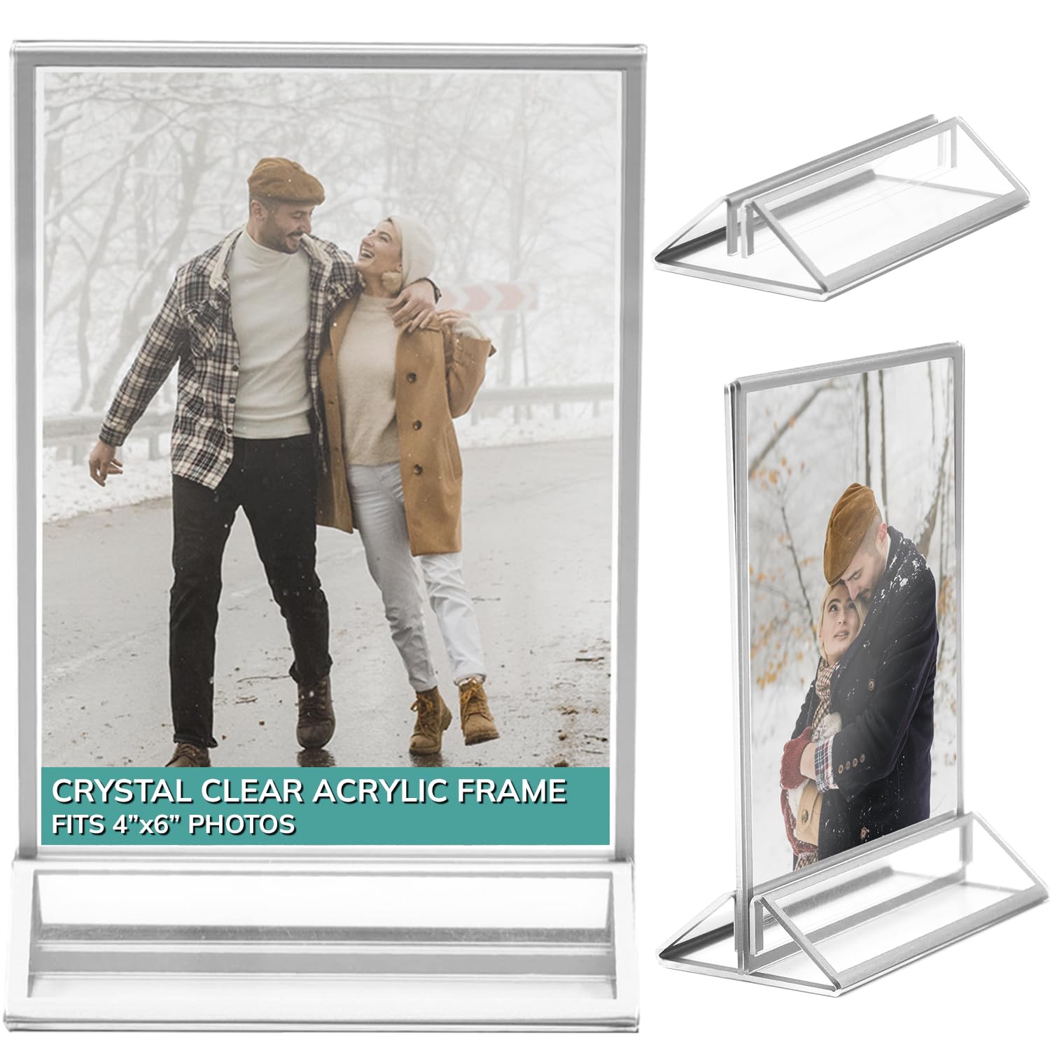 pbf 4x6 Acrylic Picture Frame Display Stand | 4 x 6 Vertical Clear Acrylic Sign Holder | Silver Photo Frame for Table Sign, Tabletop Wedding Sign, Menu, QR Code (6-Pack)