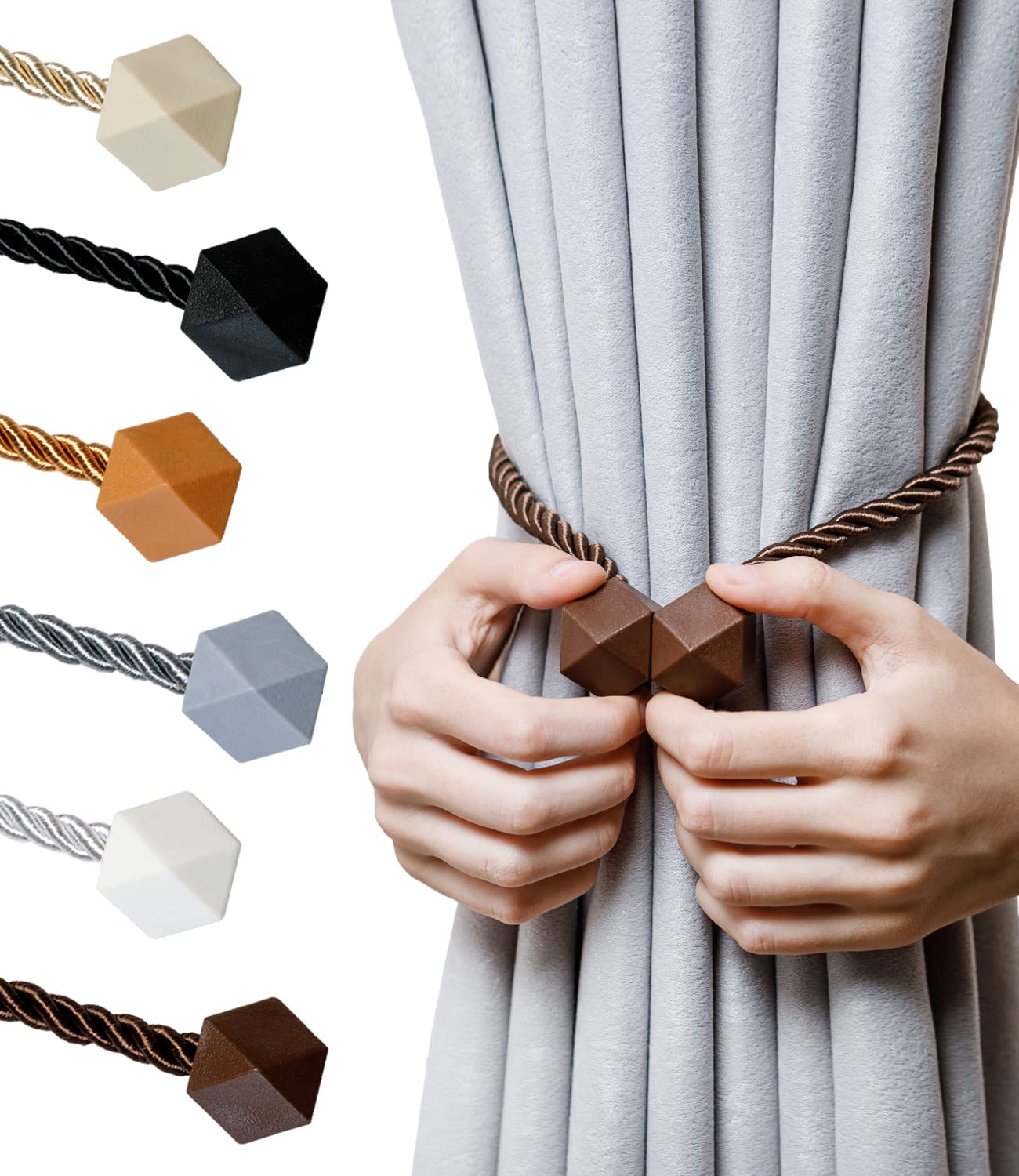 Magnetic Curtain Tiebacks- Upgrade 2022 with a Thicker Twist Rope & Strong Magnet Tieback Window Treatment Holdbacks Draperies Holders Decorative Drape Handmade Tie Back (Coffee Dark, 2)