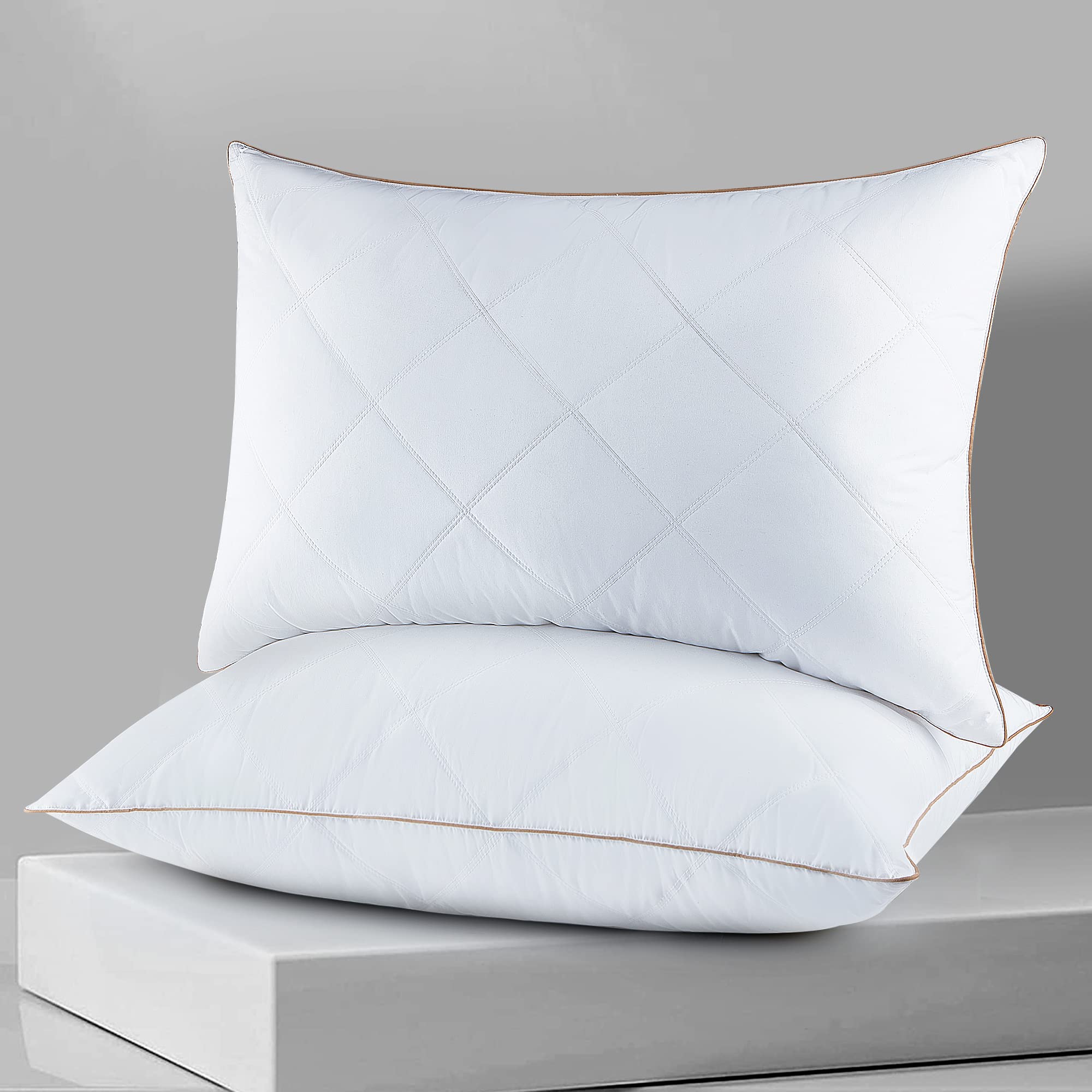 puredown® Goose 60% Feather and 40% Ployster Pillow Pack of 2, 100% Cotton Down Proof Cover Anti Dust Mite, White 50 * 75 cm