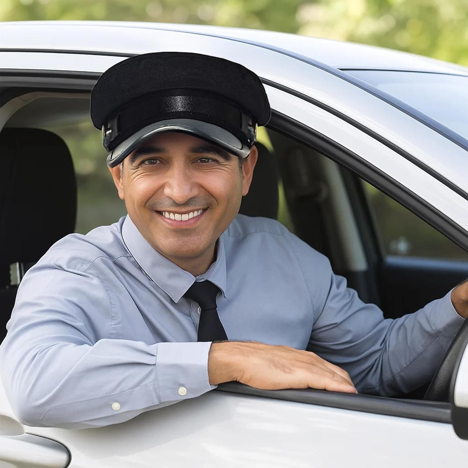 Vaulted Skulls & Co Black Chauffeur Cap | Limo Driver Hat Deluxe | Adult Chauffeur Hat | Limo Driver Costume Accessories | Limousine Drivers Uniform | Black | Standard Size - Image 5