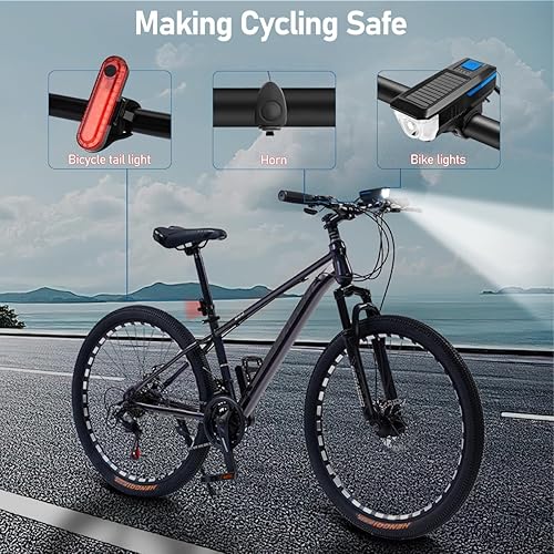 Miniatura 7 de Luces solares recargables para bicicleta, luces nocturnas ultra brillantes para bicicleta, faros delanteros y traseros con campana eléctrica, fácil