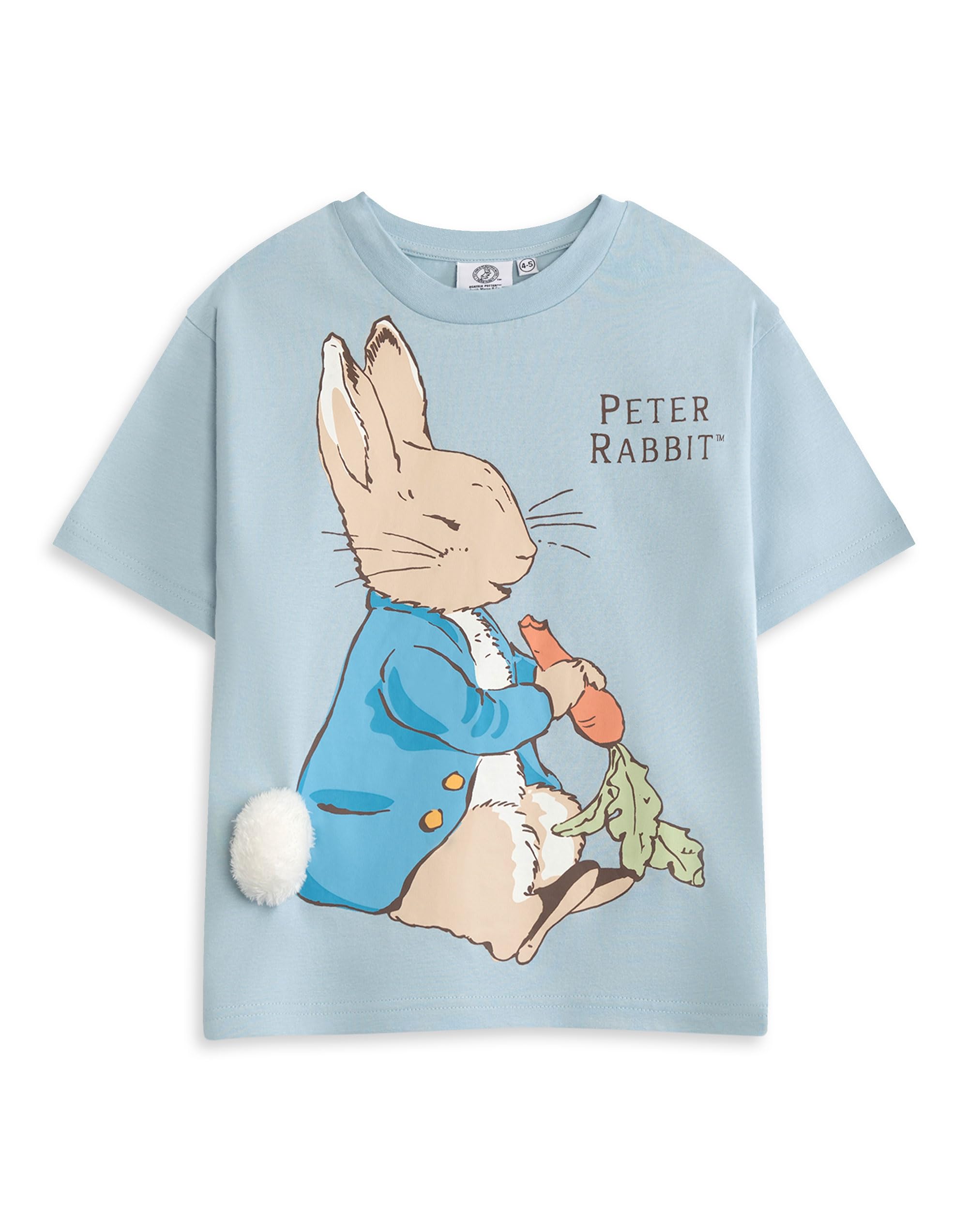 Peter Rabbit Unisex Kids Blue Kids Light Graphic Tee | Short Sleeve Crew Neck Cartoon T-Shirt | Character Print Top For Children | Streetwear Merch - 4-5 Years
