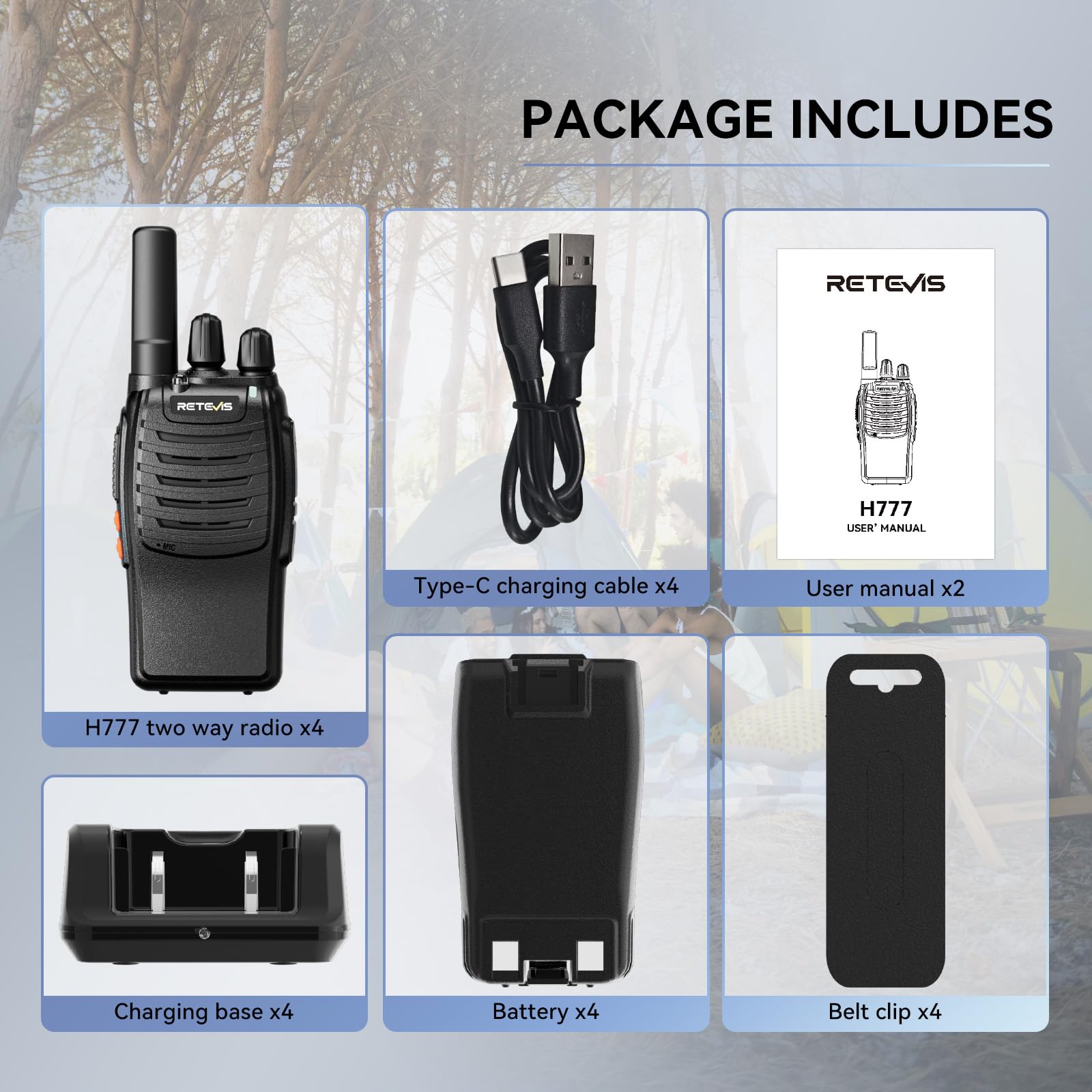 Retevis H777 Walkie Talkie, PMR446 Radiotelefon Dwukierunkowy z Akumulatorem, Latarka LED, VOX Hands Free, USB C, CTCSS/DCS, Profesjonalne Walkie Talkie do Sklepów, Detaliczne (Czarne, 4 Szt.)