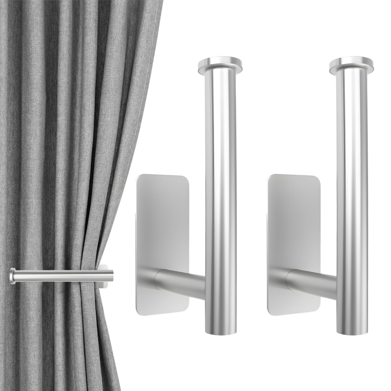 Zynqo 2 Pack Adhesive Curtain Holdbacks, Metal L Shaped Self Adhesive Curtain Tie Backs No Drill Damage-Free Wall Mounted Curtains Holdback for Home Decoration Living Room/Bedroom Curtains Fixing