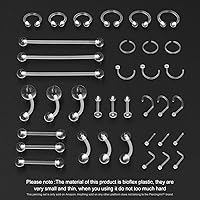 Vista 2 de 36 piezas de retenedores de piercing transparentes de plástico Bioflex para pezón, lengua, nariz, tabique, ceja, ombligo, aretes, tragus, hélice