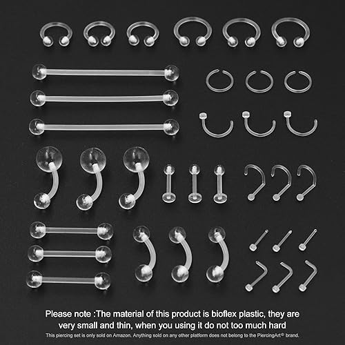 Miniatura 2 de 36 piezas de retenedores de piercing transparentes de plástico Bioflex para pezón, lengua, nariz, tabique, ceja, ombligo, aretes, tragus, hélice,