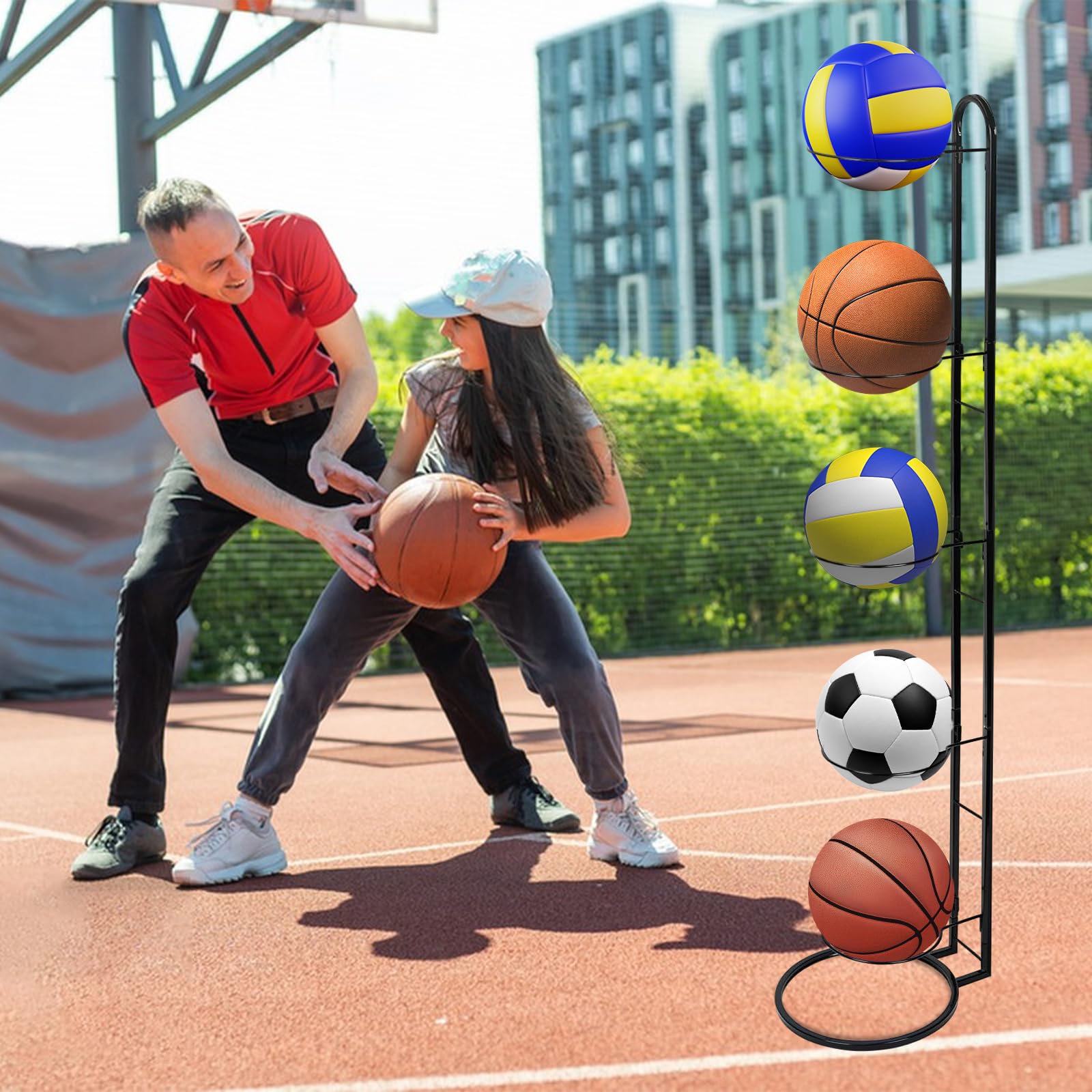 Estantería de Almacenamiento para 5 Bolas Extraíble Soporte Estable Baloncesto Balón Pie Voleibol Rugby