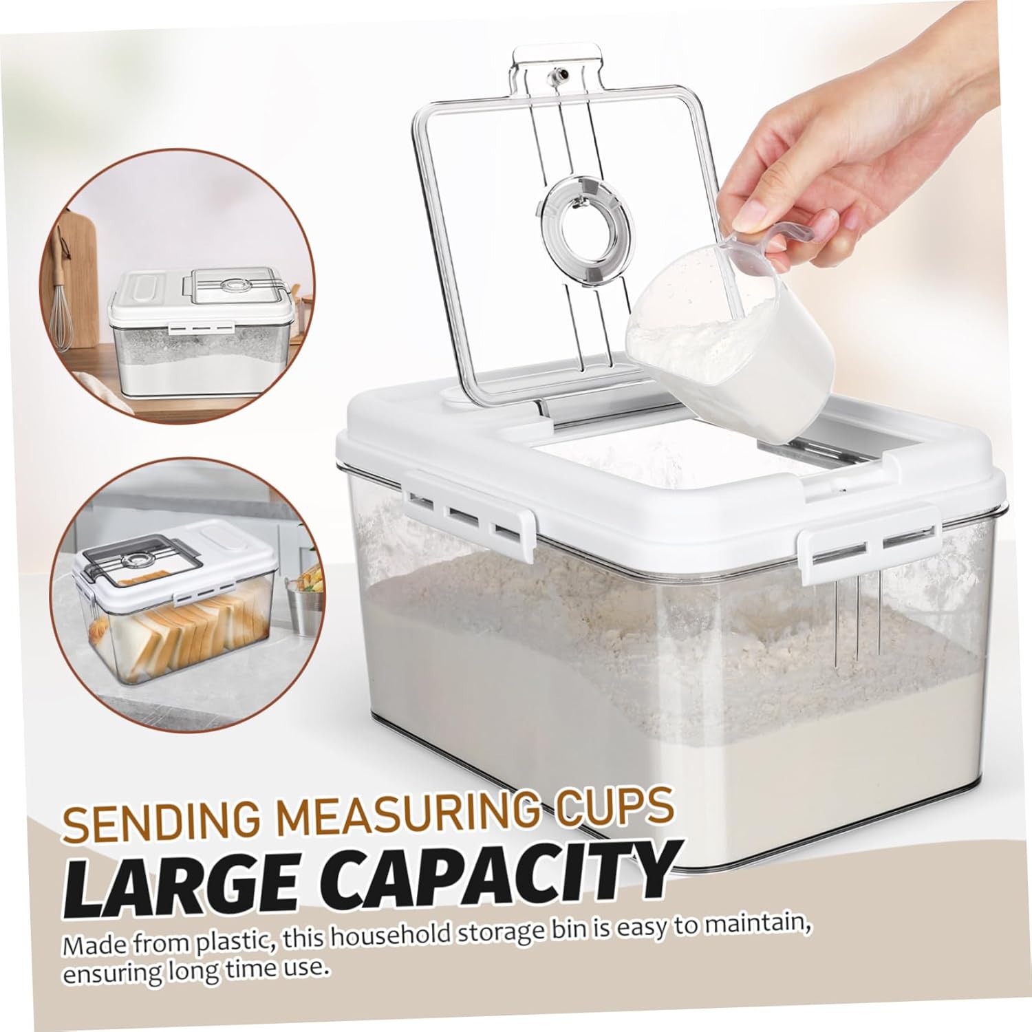 PRETYZOOM Airtight Rice Storage Container Multi-functional Kitchen Dispenser for Rice Flour and Grains with High Sealability to Preserve Freshness and Flavor Design for Daily Use