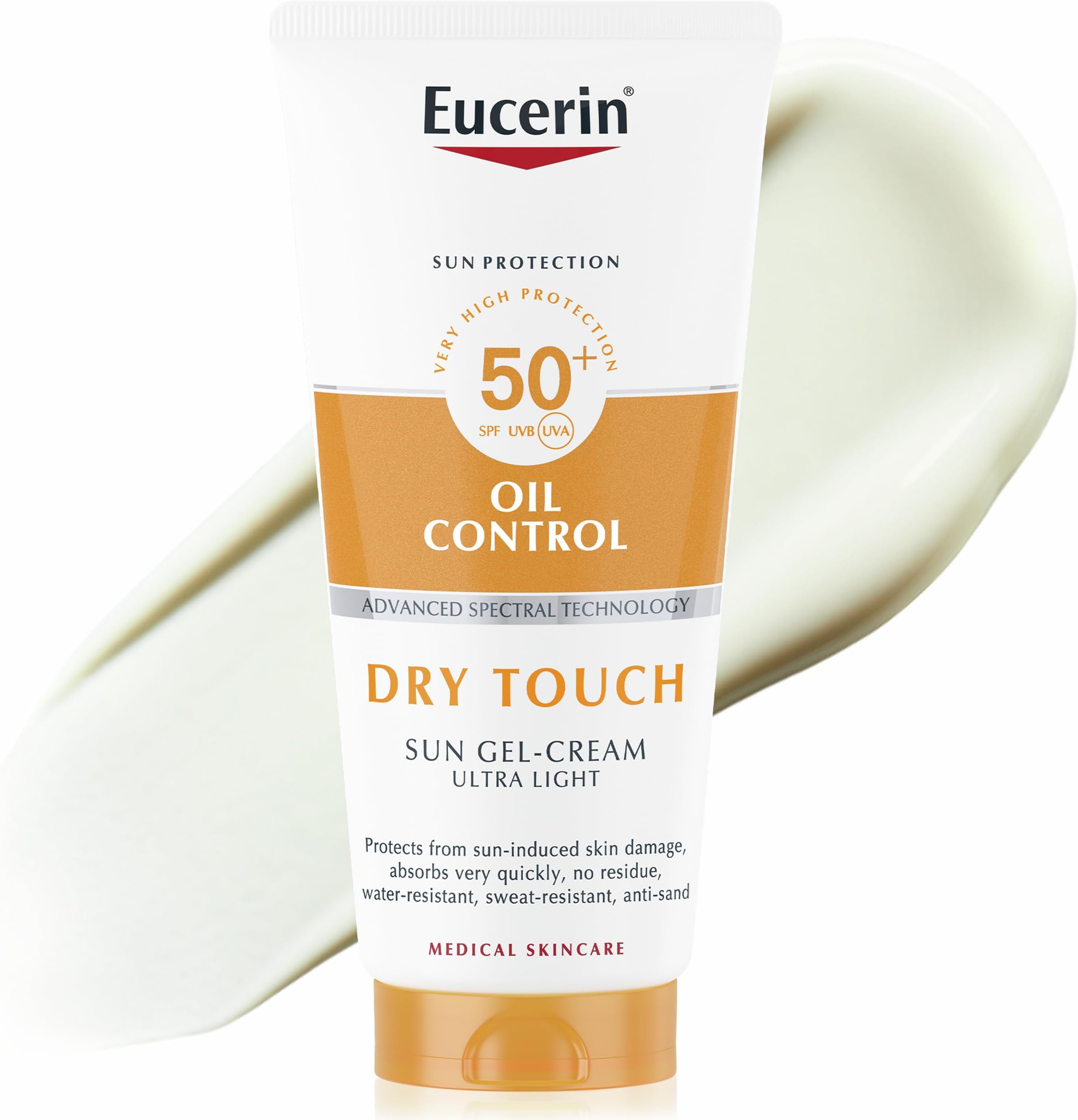 Eucerin Sun Body Oil Control Gel-Cream SPF 50+ 200ml, Ultra-Light Dry Touch Gel Sun Cream for Oily Skin, Fast-Drying Sunscreen with Oil Control Technology, Water-Resistant