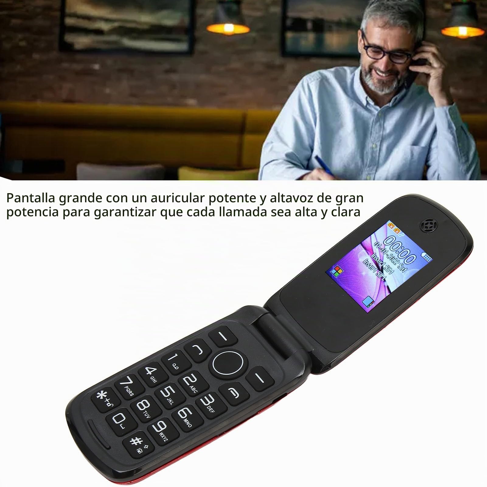 Teléfono Móvil con Tapa Desbloqueado, Teléfono Celular con Tapa para Personas Mayores, gsm Desbloqueado Teléfono Celular con Tapa para Personas Mayores con Botón Grande, Teléfono (Rojo)