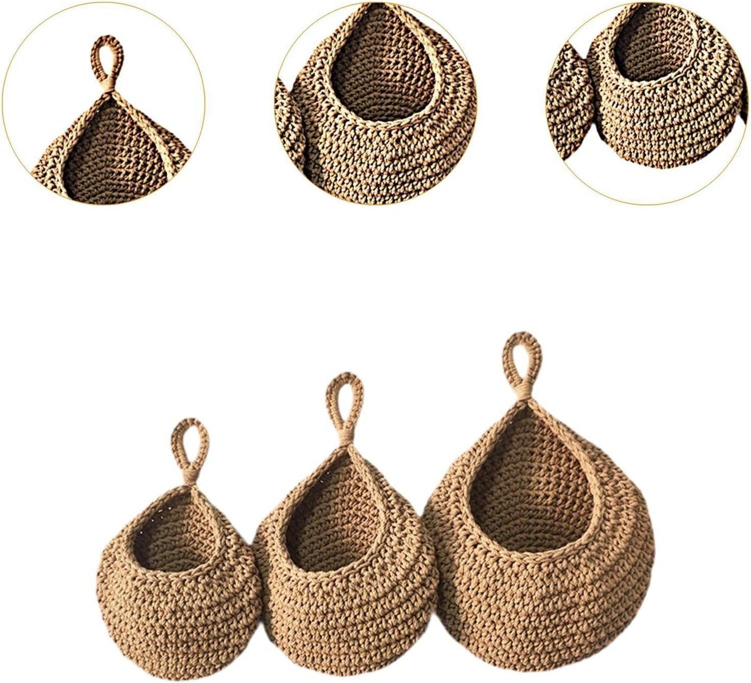 3X Cesti Appesi da Parete Porta Verdura e Frutta Fioriera Bohemien Piccola per Bar Ristorante Soggiorno Cucina Rustica, Brown