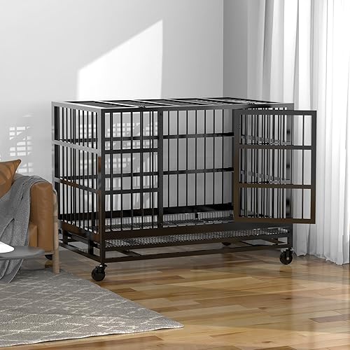 Miniatura 8 de Jaula para perros indestructible resistente, jaula para perros a prueba de escape, con ruedas bloqueables, puerta doble de alta ansiedad, jaula
