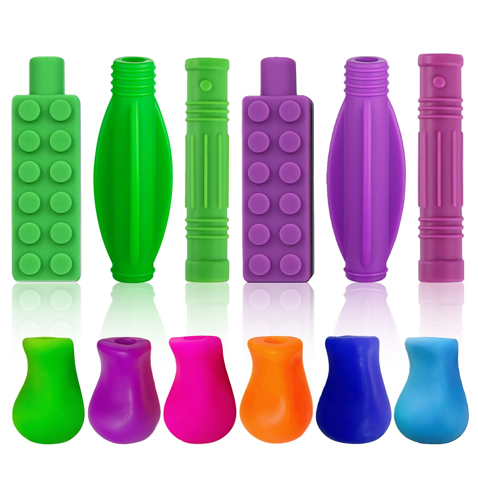 ANSUG 12 Stück Bleistift Kauschutz Stifte Stifthalter Hilfe, Farbe Silikon-Stiftkappe Kaukappen Stift, Pencil Topper Chew Stift KauaufsäTze