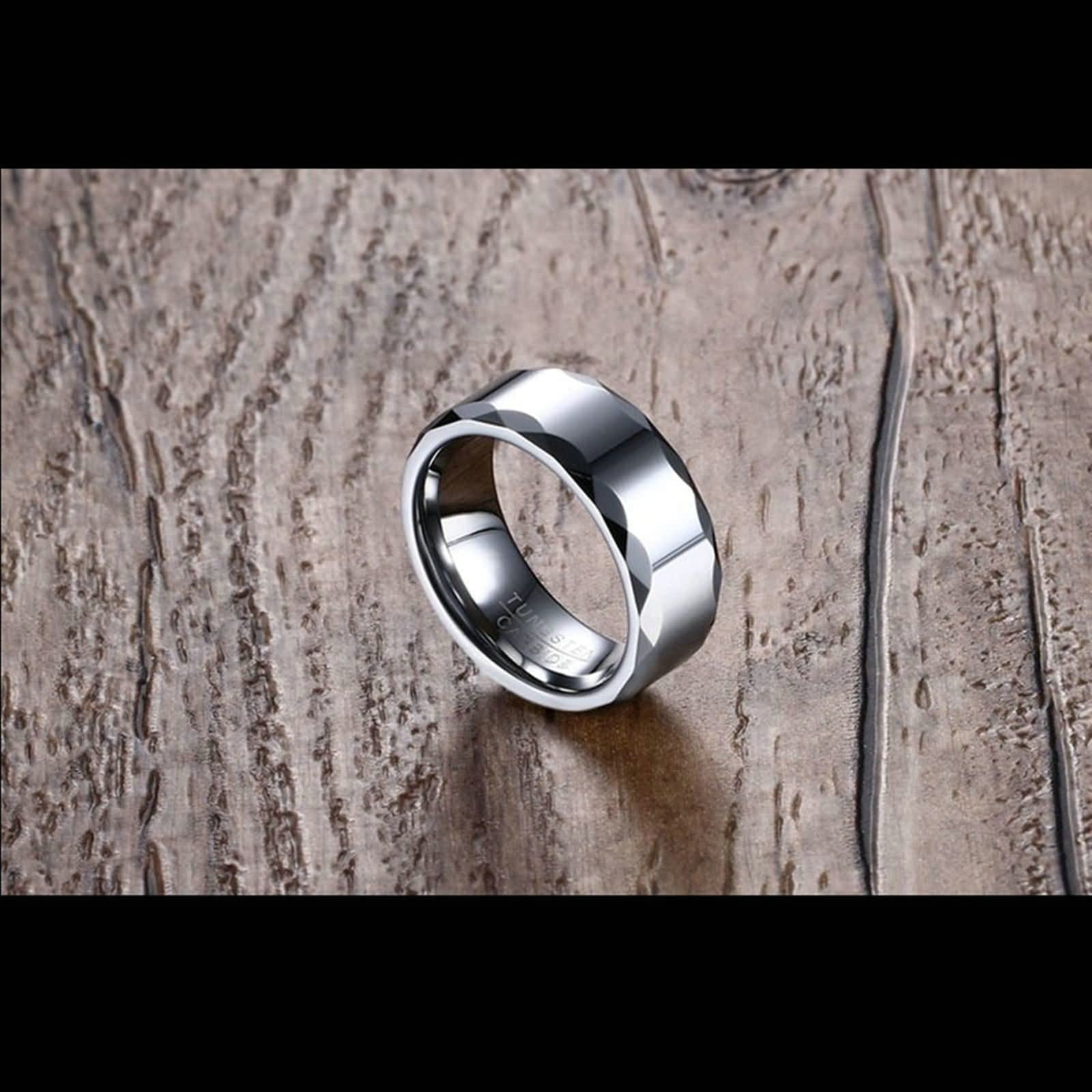 Aeici Anello Inciso Uomo Donna, Anelli da Uomo Eleganti Argento Tungsteno Anello in Argento 8mm Bordo Sfaccettato Donna Misura 15 & Uomo Misura 25