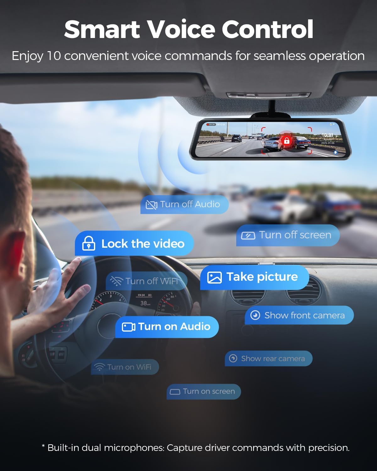 AZDOME PG17 Max 4K+2.5K Mirror Dash Cam with ADAS, BSD and LCA, 12" Rear View Mirror Camera with 5GHz WiFi and Voice Control, Rearview Mirror Backup Camera Includes 64GB Card, GPS, Parking Monitor
