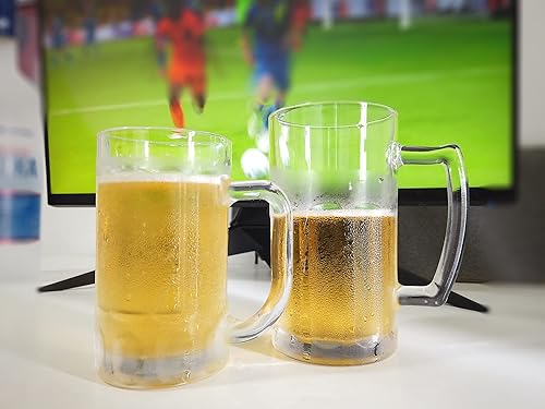 Miniatura 6 de Paquete de 2 tazas de cerveza pesadas, vasos de cerveza grandes con asa, jarras de vidrio de 14 onzas, juego de vasos de cerveza clásicos