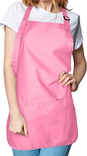 Miniatura 5 de Delantal para restaurante comercial o para el hogar, hilado de polialgodón, con 3 bolsillos, normal, Rosado