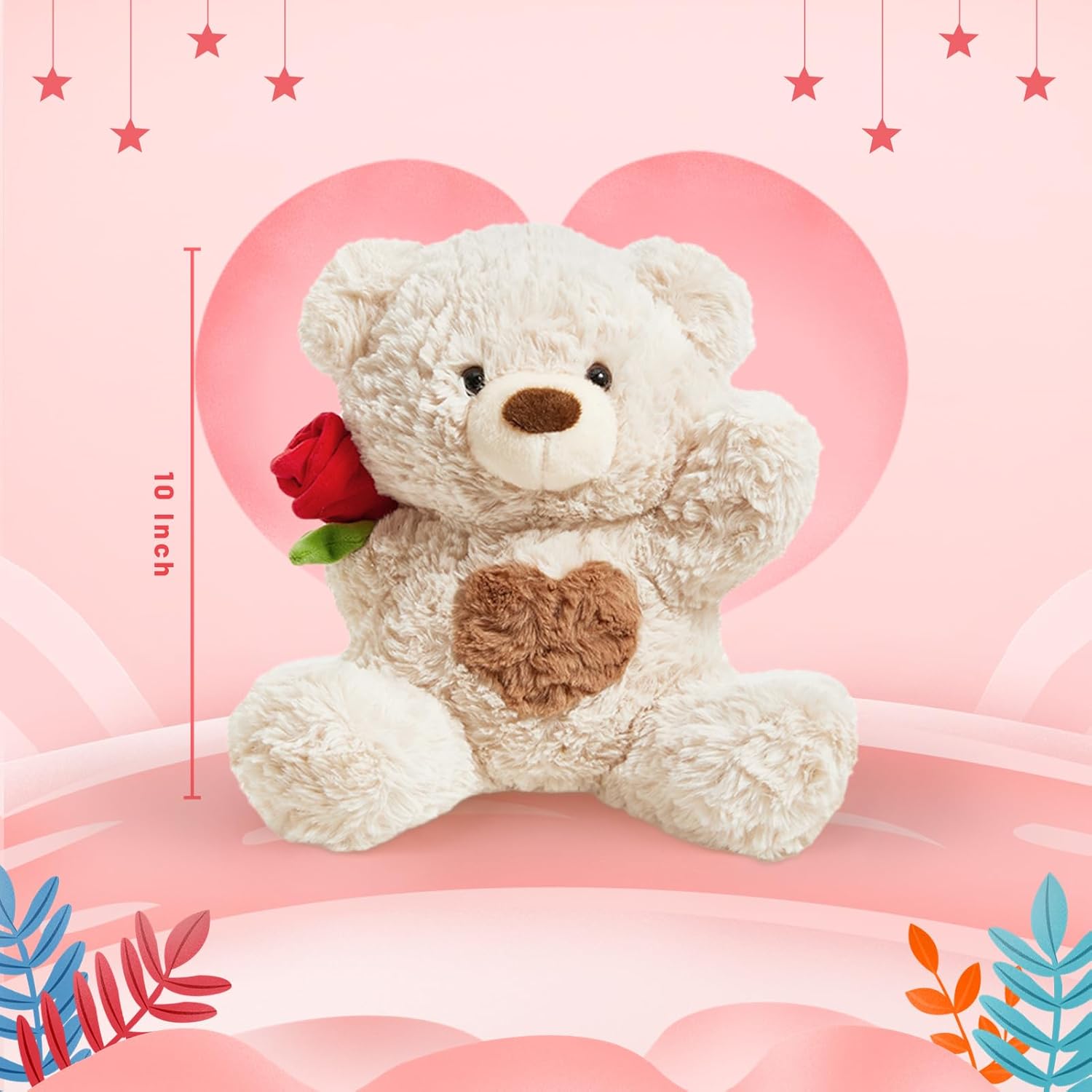 Valentines Rose Teddy Bear Stuffed Animals Soft Plush Toy Teddy Bear with Rose for Mom Thanksgiving Day Birthday Wedding Gift for Girlfriend Kids, 10" - Image 2