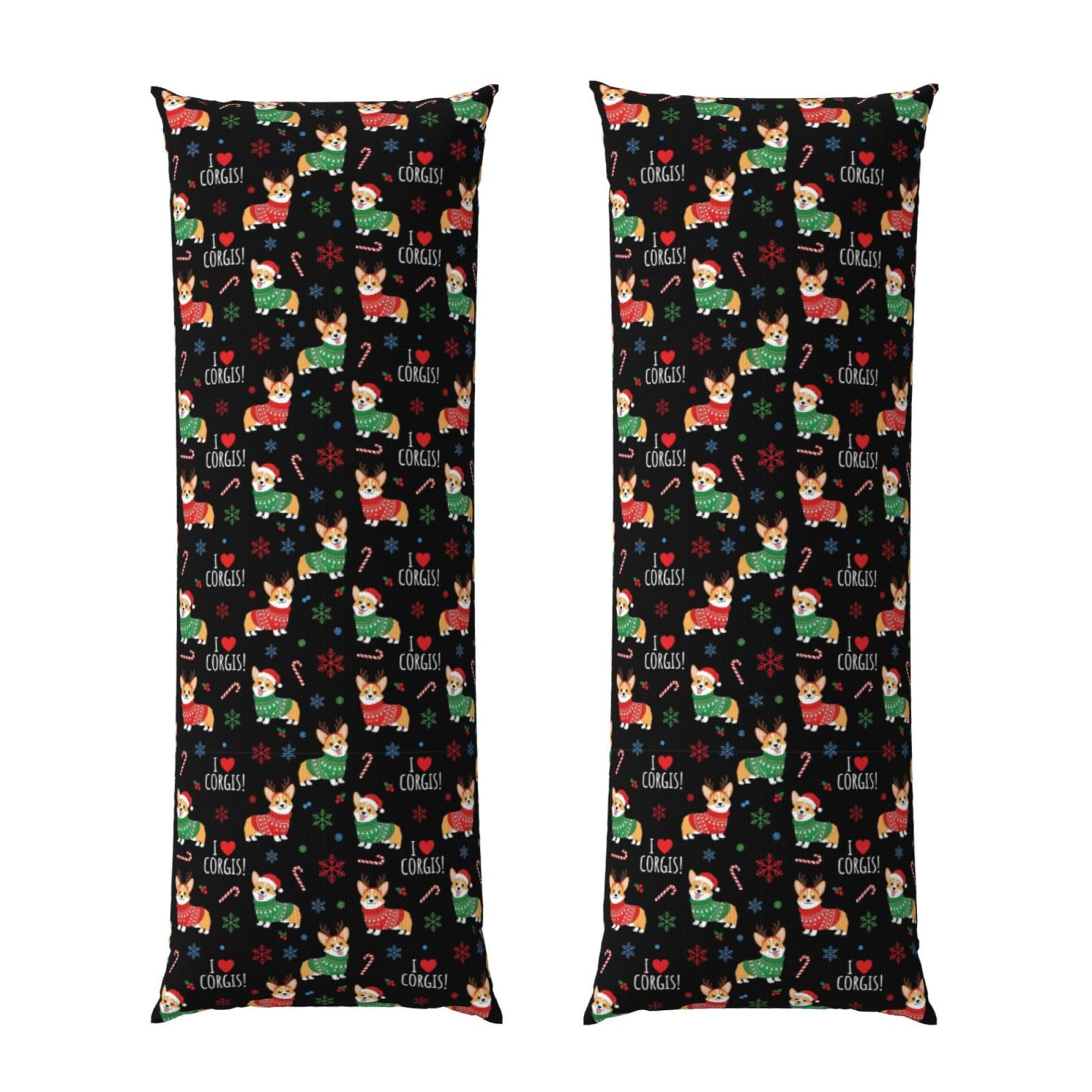 Long Pillowcase 20x54, Christmas Pattern with Corgis Dog, Soft Velvet Pillow Cover with Hidden Zipper, Plush Cushion Protector for Bedroom Sofa Couch Sleeping