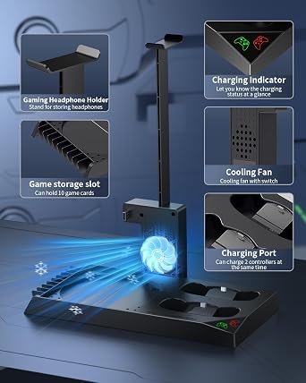 MENEEA Cooling Fan & Charging Stand for Xbox Series X Console & Controller
