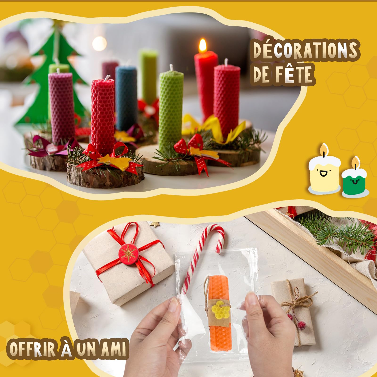 BuzzoXerex Lot de 24 Feuilles de Cire d'abeille, Plaques de Cire d'abeille (20x20cm), Kit de Fabrication de Bougies avec Mèches Bougies, Bougie en Cire d'abeille pour Enfants (Couleur-24-2)