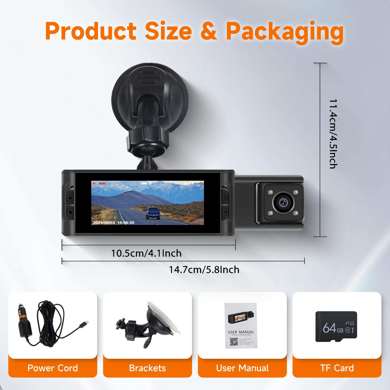 Hodozzy Dashcam Cámara Coche Frontal e Interior 1080P Dash CAM con Pantalla IPS de 3,16 Pulgadas, Dual WiFi Dashcam Coche con App, Tarjeta 64G, Grabación en Bucle Visión Nocturna,Ajuste de Exposición