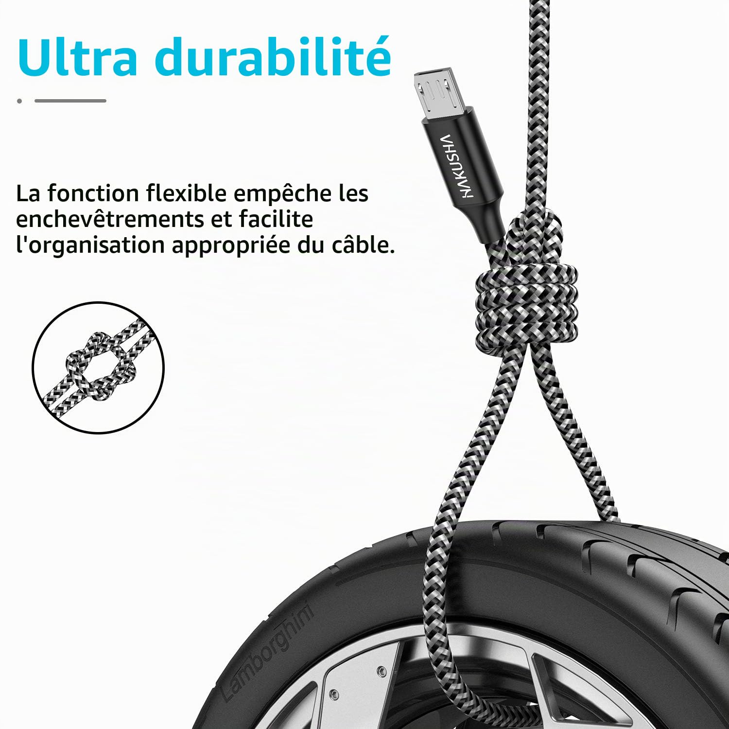 HAKUSHA Câble Micro USB, [2M] 3A Charge Rapide Câble Android Durable Câble de Chargeur de Téléphone Mobile en Nylon pour Samsung S7/S6/S5/J5/J7, Huawei, Nokia, Nexus, Sony, Tablette, PS4, Kindle