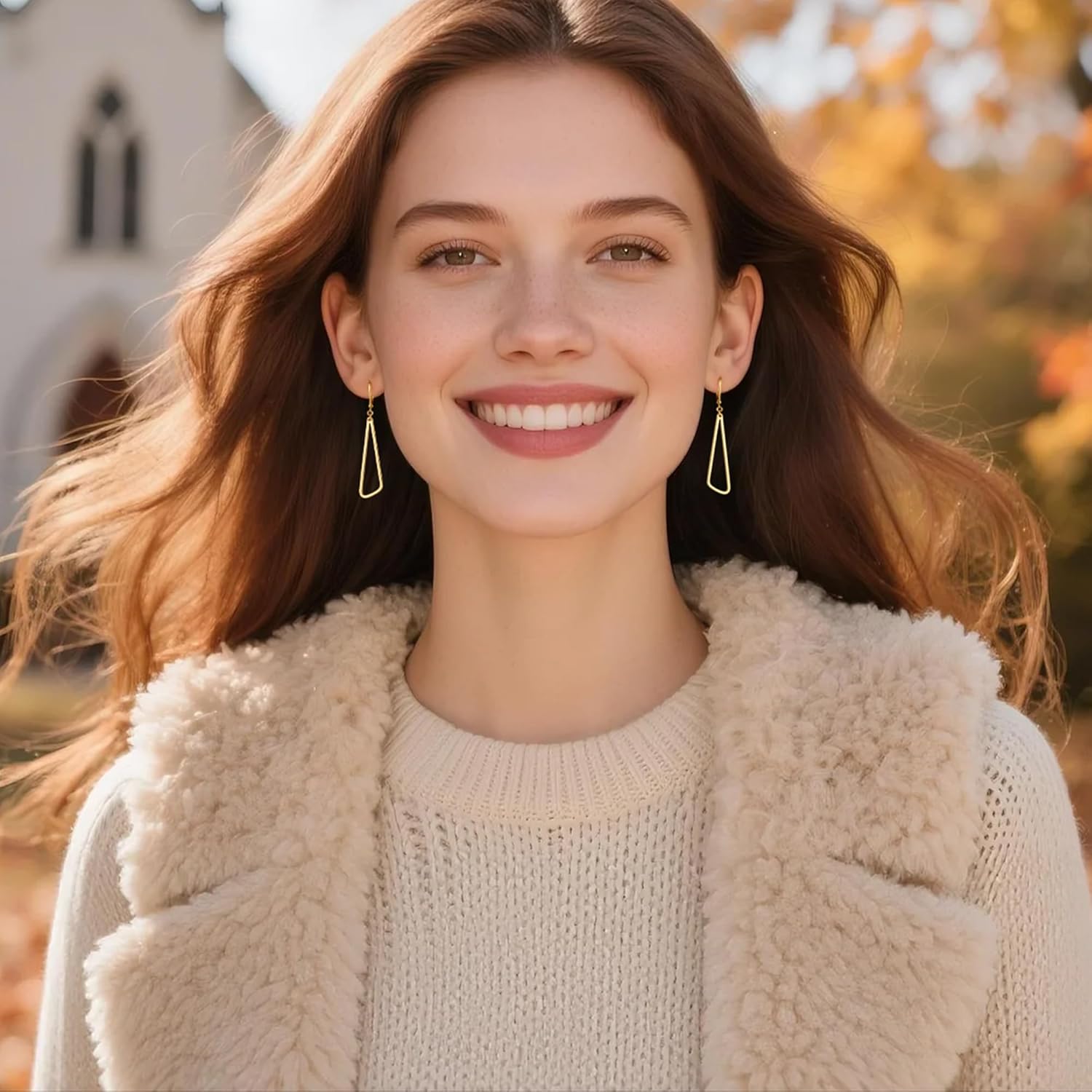 ALEXCRAFT 925 Sterling Silver Dangle Earrings for Women Gold Plated Long Triangle Dangle Drop Earings Hypoallergenic Trendy Leverback Dangly Earrings Dangling Jewelry for Women - Image 5