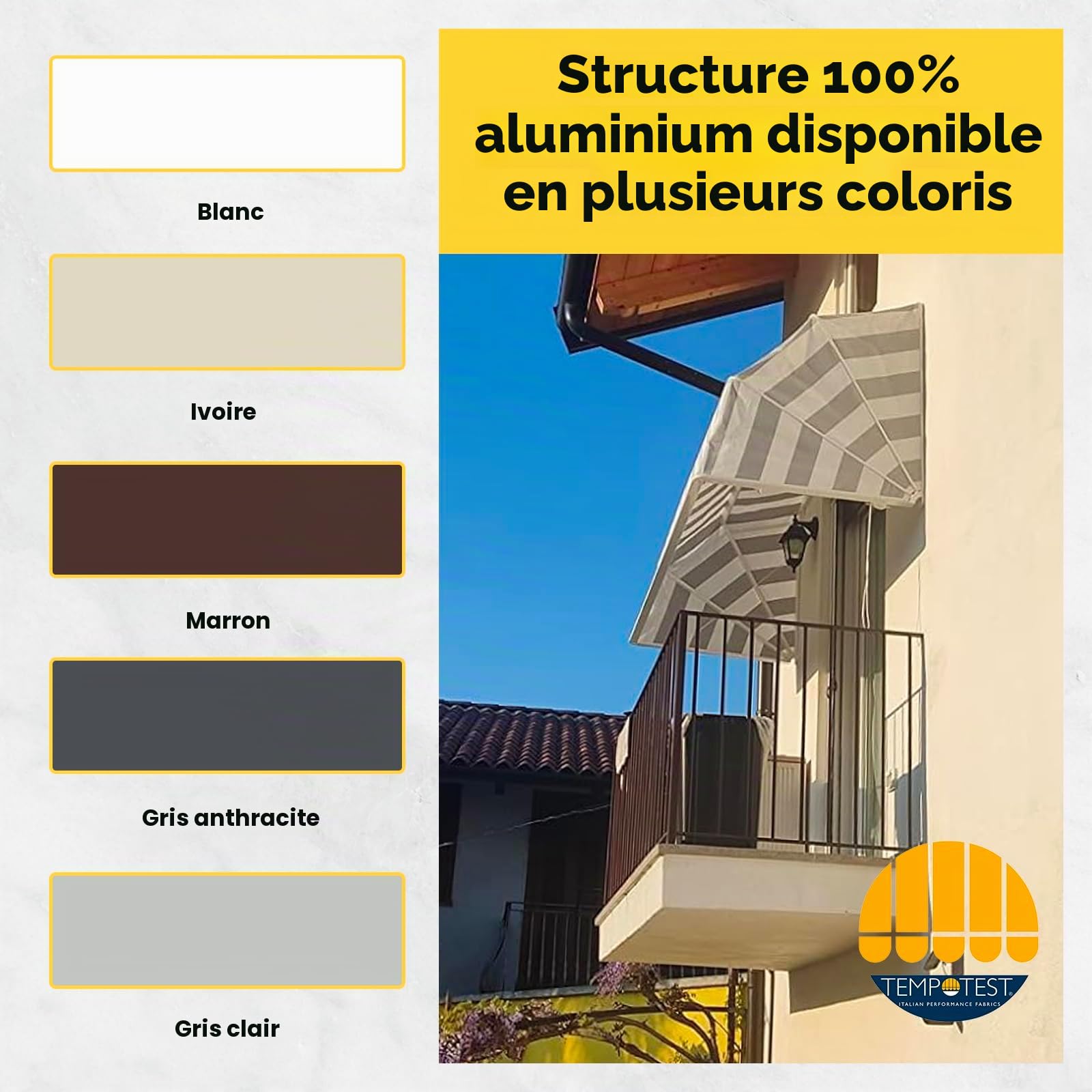TENDEEVOLUTION Store Banne Capote Extérieur à 4 Arceaux, Tissu Tempotest ou PVC, Store Balcon ou Fenêtre, Personnalisable et Motorisé ou Manuel, Store Exterieur pour Terrasse (L. 150 X P. 80)