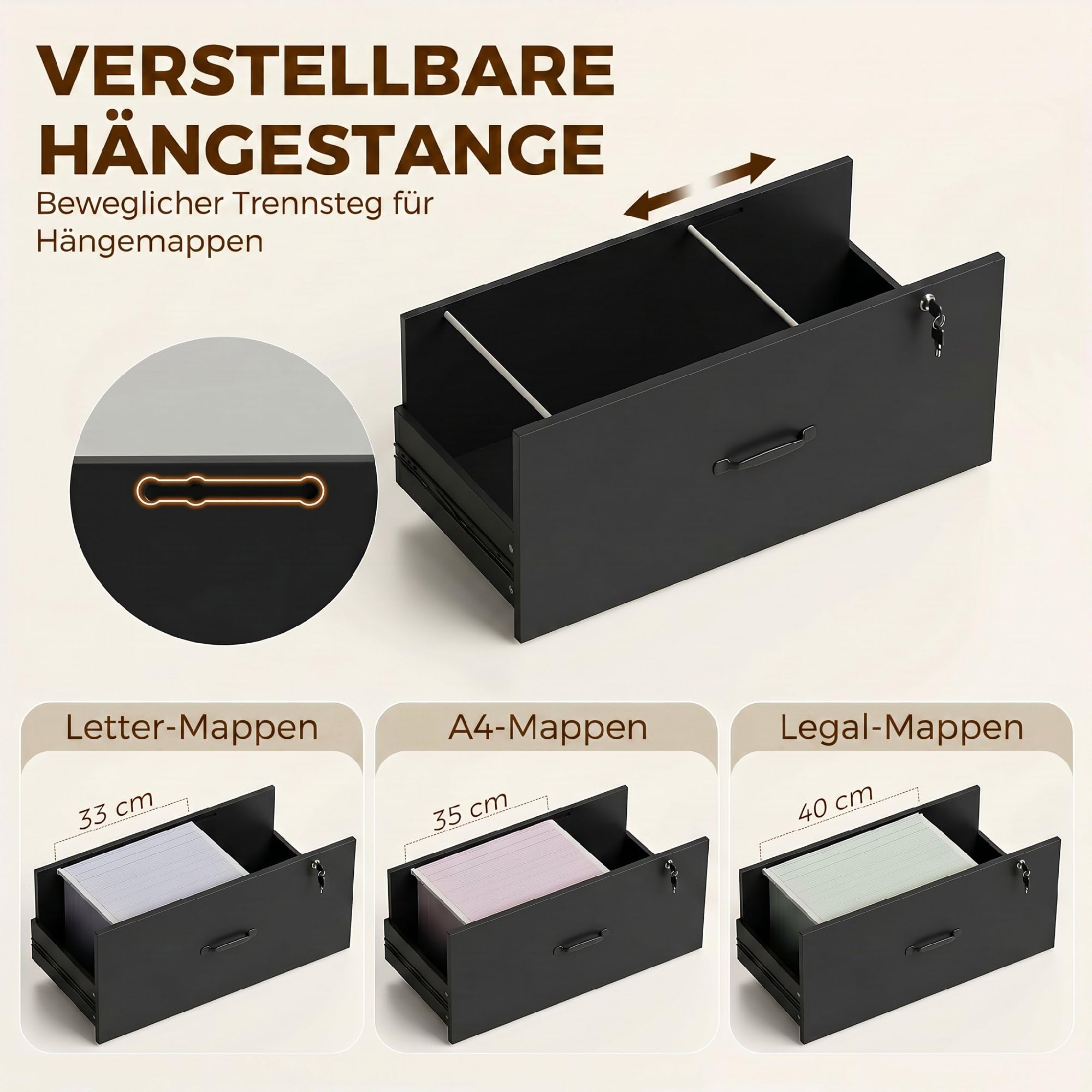 HOMCOM Aktenschrank Abschließbar Büroschrank 70 x 40 x 157 cm Schwarz