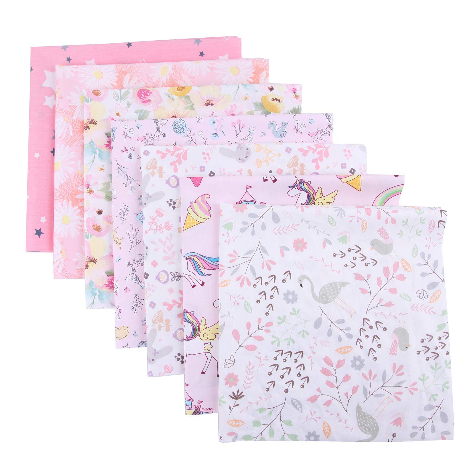 Camelliass Flower Unicorn 7Pcs Unicorn Animal Floral Cotton Fabric Squares 20" X 20" / 50Cm X 50Cm 7Pcs, Fabric Patchwork Craft, Quilting Squares Bundles, Cotton Fabric For Patchwork Diy Sewing Scrapbooking