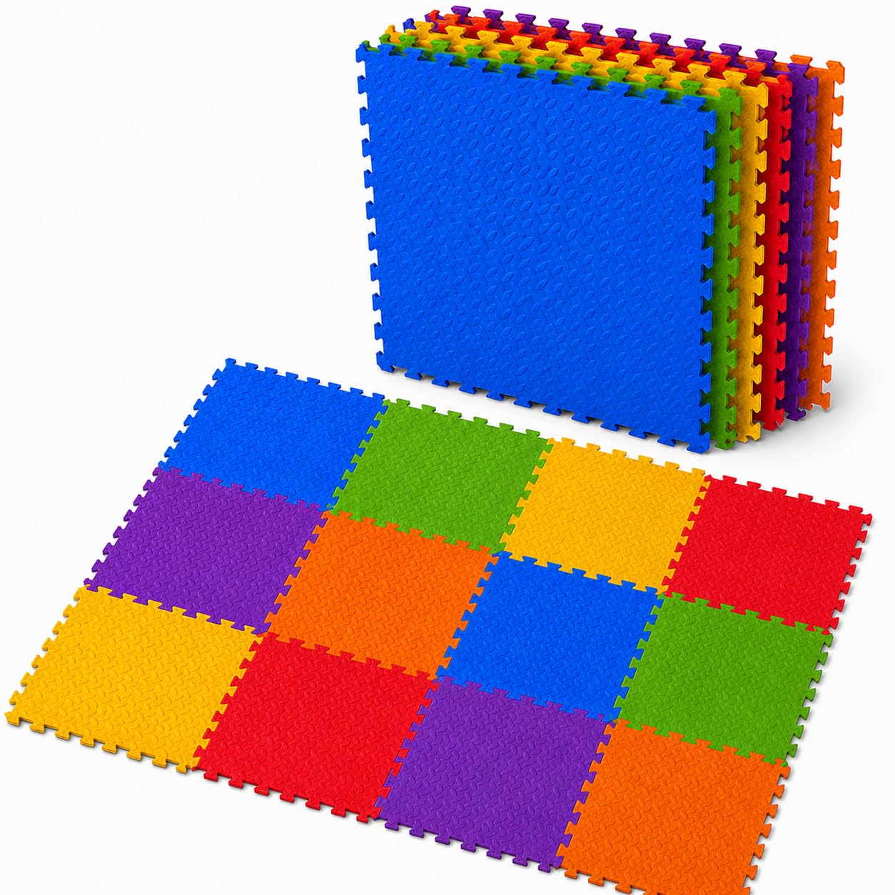 RYZAN Interlocking Foam Floor Mats Soft EVA Puzzle Tiles for Gym, Kids Play, Nursery – Non-Slip Protective Flooring for Home, Workout & Exercise Use (MultiColor - 12 Pack, 60 x 60 x 1TH (4.32 m²))