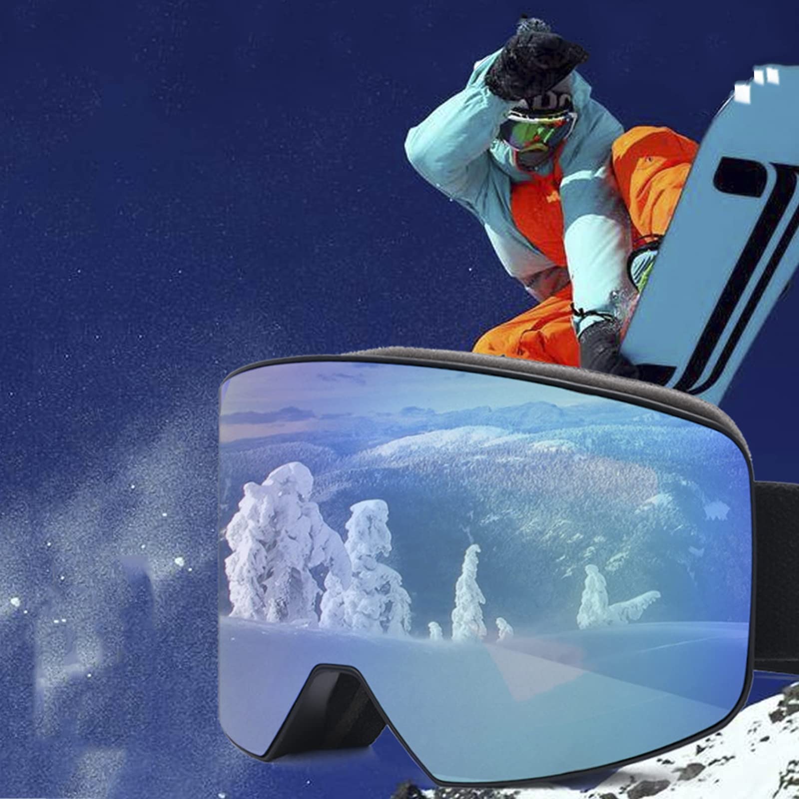 Lunettes de Ski OTG, Masque de Ski OTG 100% Protection UV400 Anti-buée, Masques de Snowboard pour Hommes & Femme avec Lentille détachable, Protection Lunettes Lens