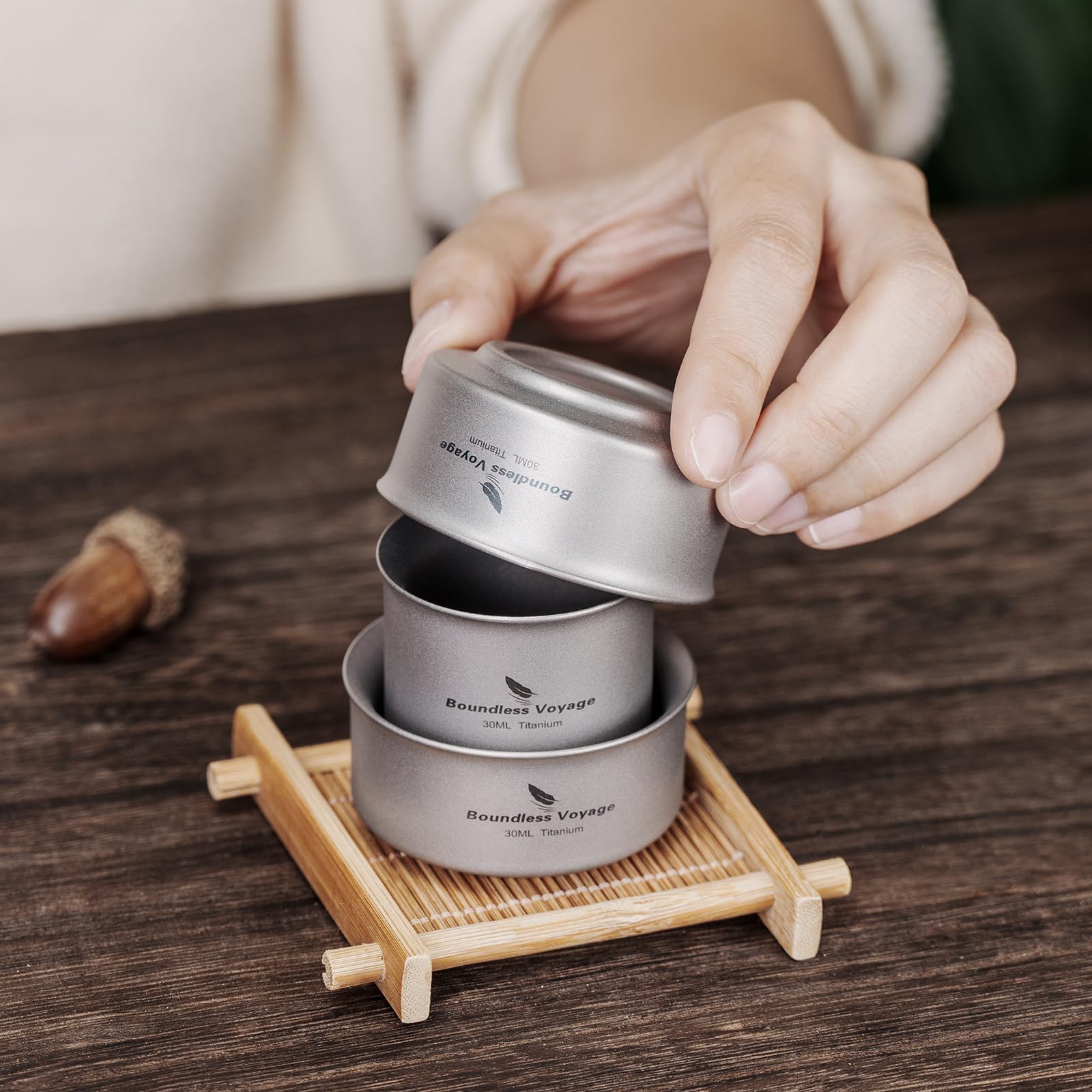 Boundless Voyage Ti3148D Tasse à thé en titane à double paroi pour camping en plein air 30 ml