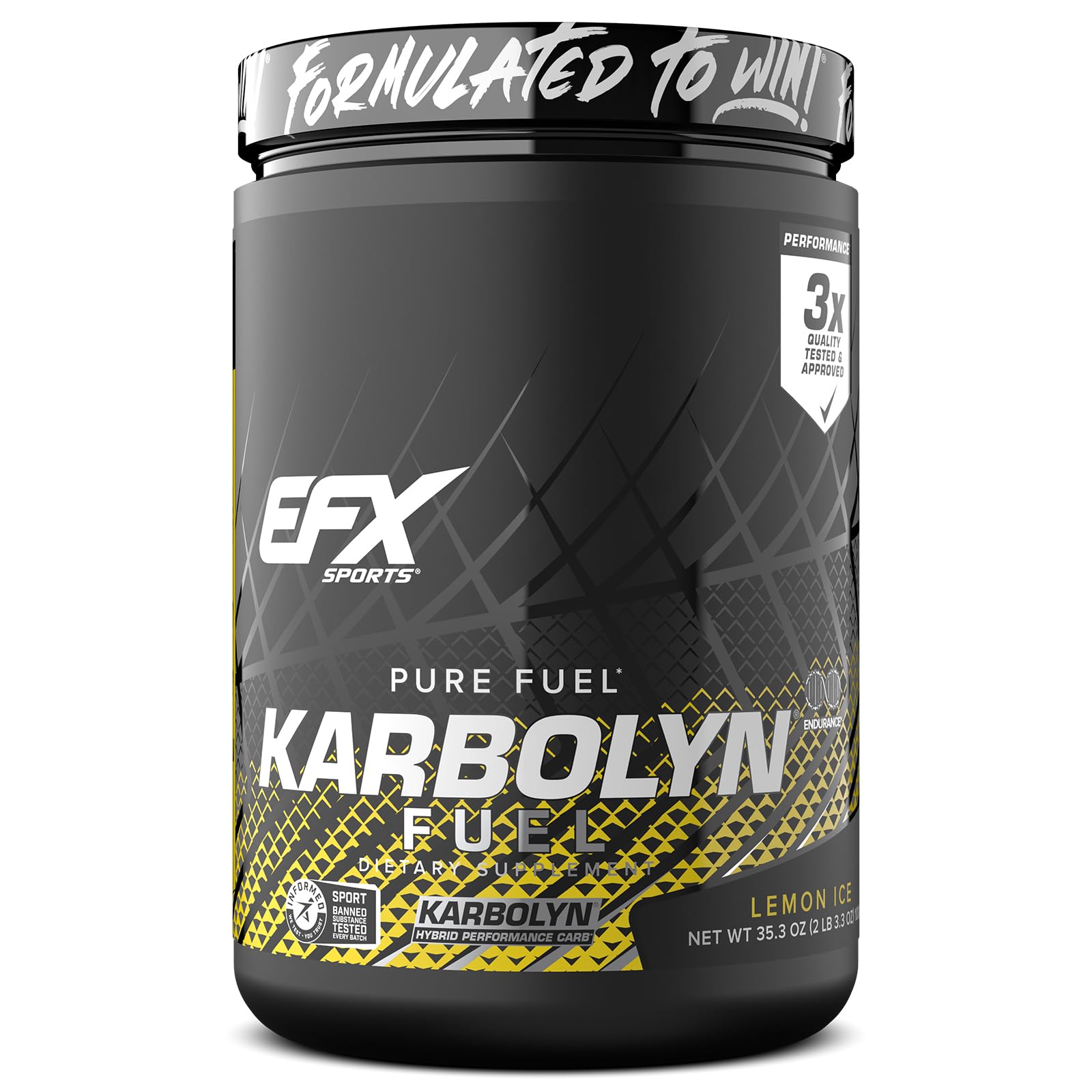 EFX Sports Karbolyn Fuel | Fast-Absorbing Carbohydrate Powder | Carb Load, Sustained Energy, Quick Recovery | Stimulant Free | 18 Servings (Lemon Ice)