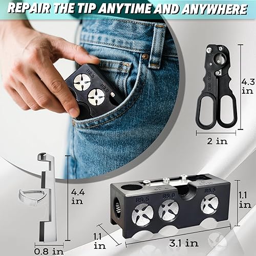 Miniatura 5 de Kit de reparación de puntas de taco de billar 11 en 1, herramienta profesional todo en uno para dar forma, reemplazo, mantenimiento. Kit de puntas