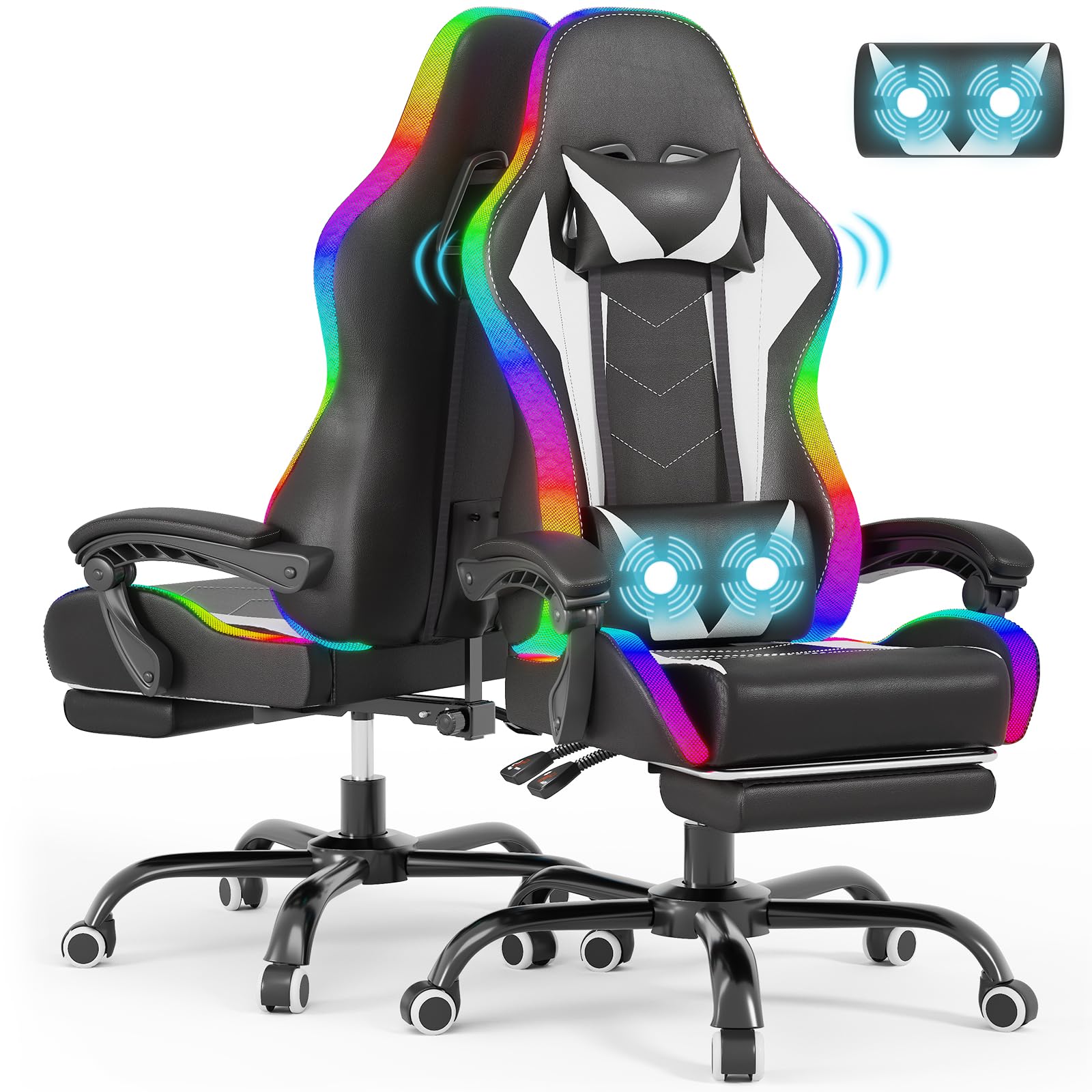 Sedia Gaming Ergonomica Con Poggiapiedi Telescopico – Pelle PU, Schienale Regolabile 90-135°, Ruote Silenziose, Carico 150 Kg, Bianco/Nero