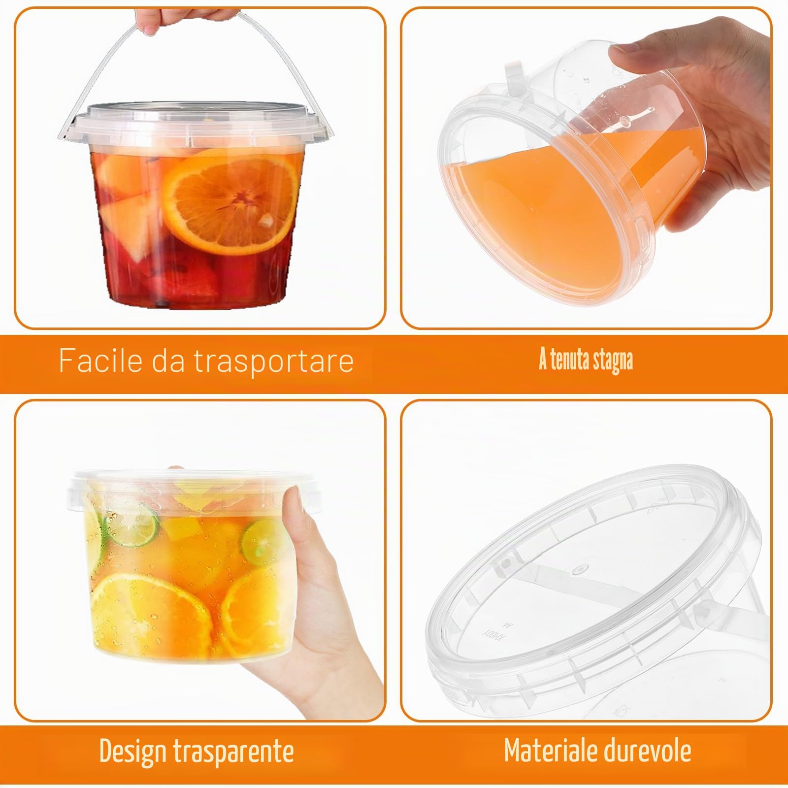 30 contenitori in plastica con coperchio, 500 ml/17 oz riutilizzabili in plastica con coperchio, contenitore Deli, contenitori in plastica per cibo, zuppe, frutta a prova di perdite
