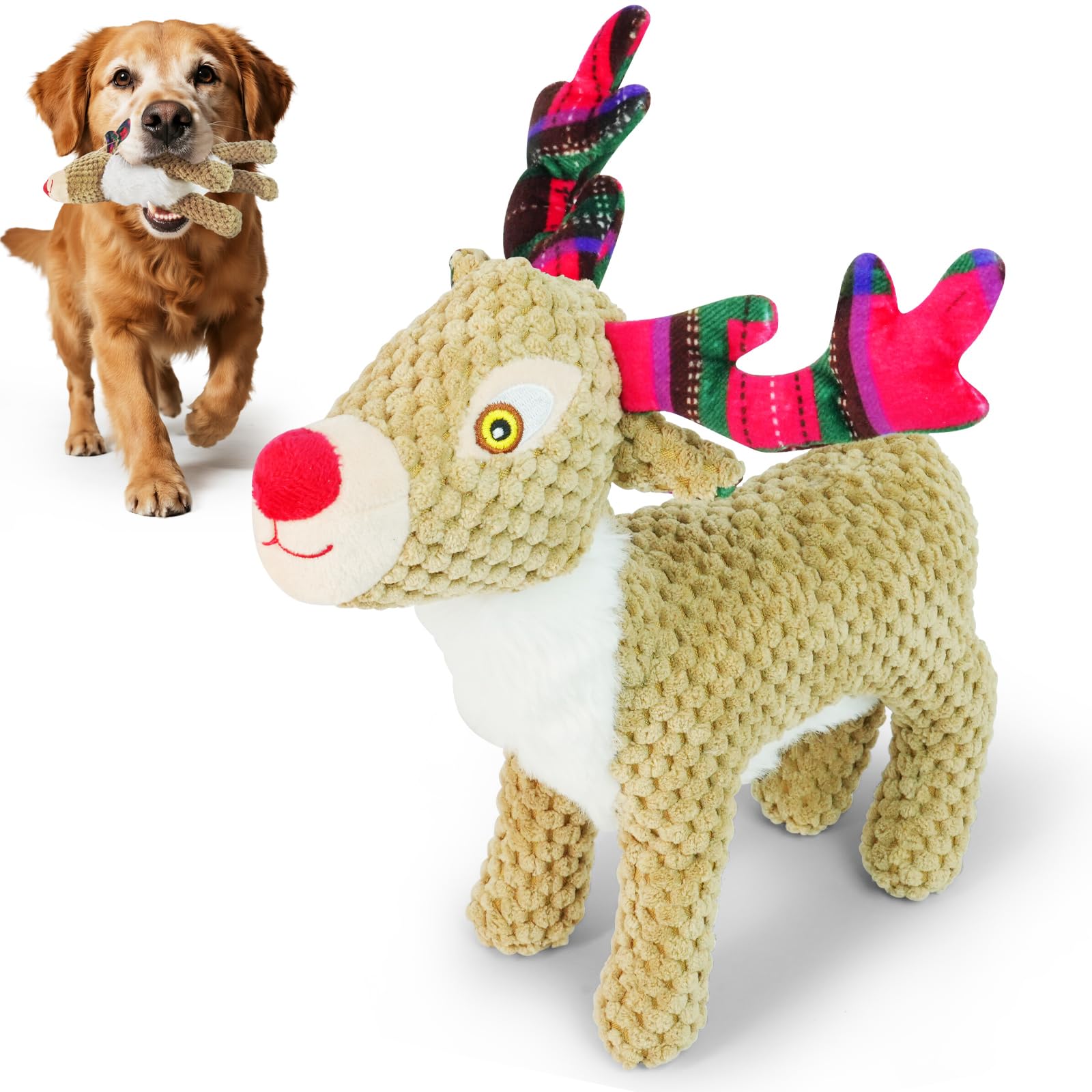 GONNCZ Christmas Dog Toy Reindeer – Plush Squeaky Chew Toy for Puppies & Dogs, Interactive Xmas Gift for Small, Medium & Large Breeds