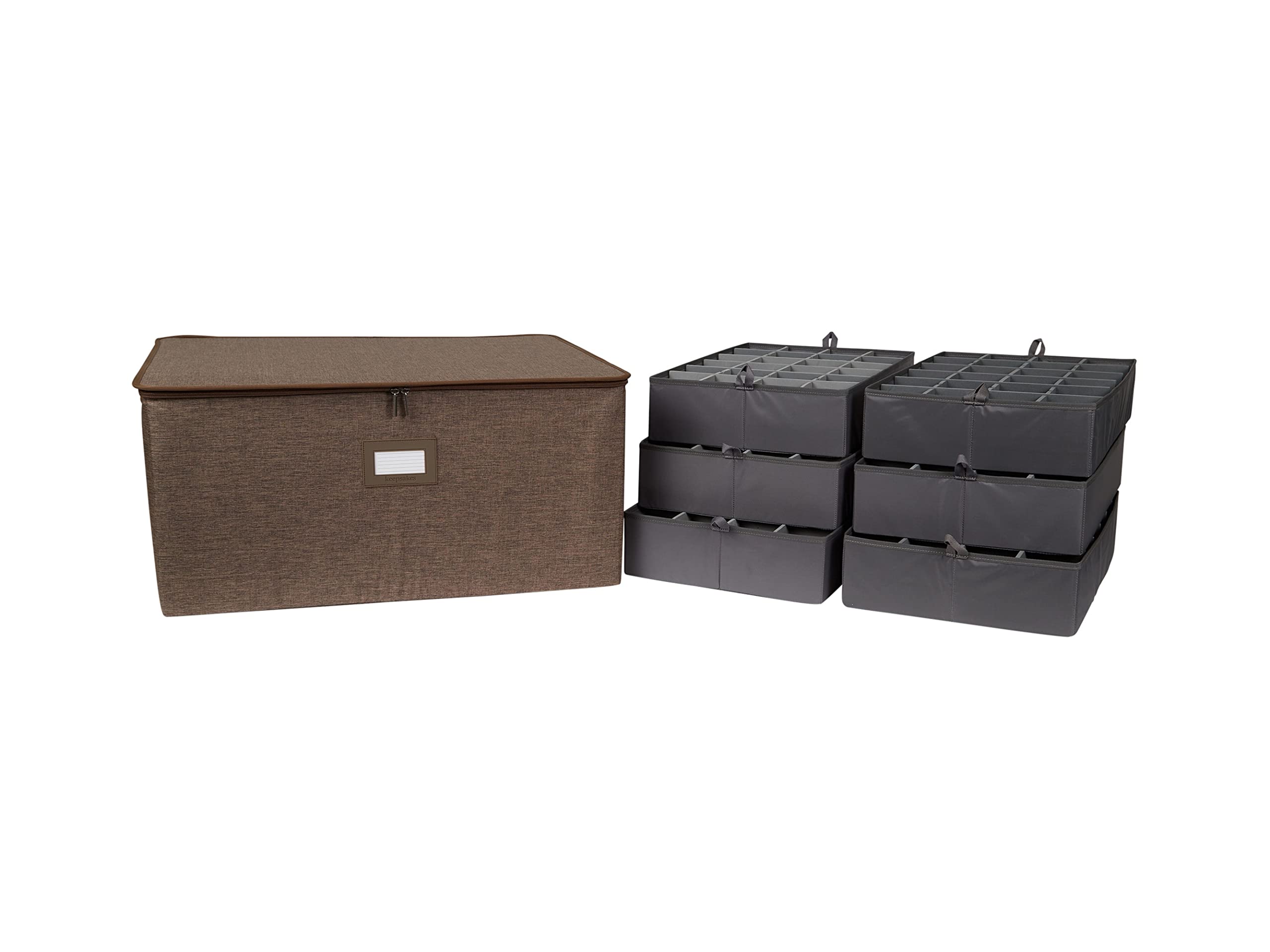 Covermates Keepsakes China Cups and Coffee Mugs Storage Box – Stackable, Reinforced Handles, China Storage, Brown Heather