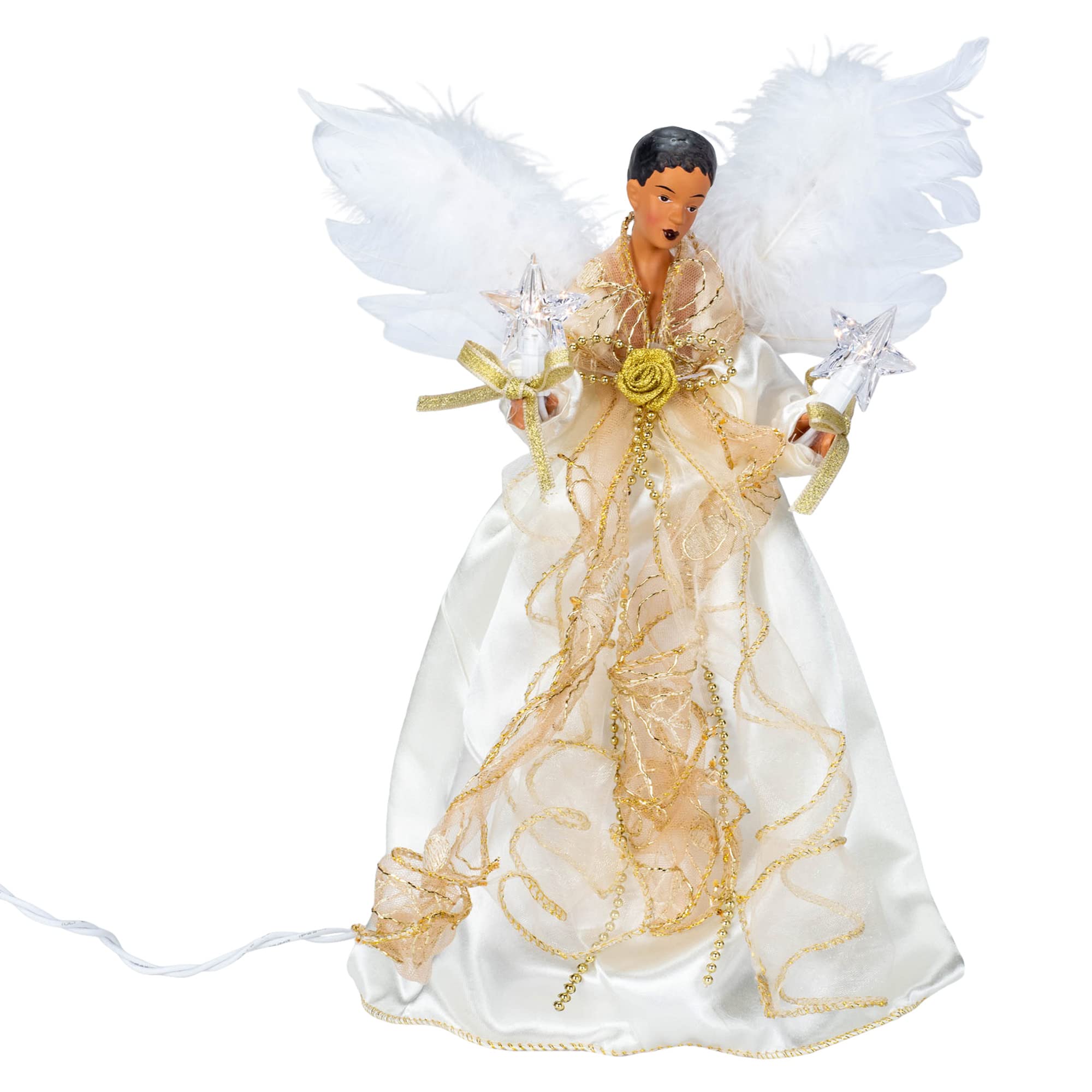 Inc. UL2219 Kurt Adler 10-Light 12" Ivory & Gold Black Angel Treetop