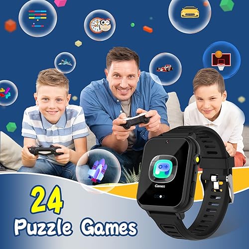 Miniatura 4 de Reloj inteligente para niños con 24 juegos de rompecabezas, pantalla táctil HD, cámara, reproductor de música, podómetro, despertador, calculadora,