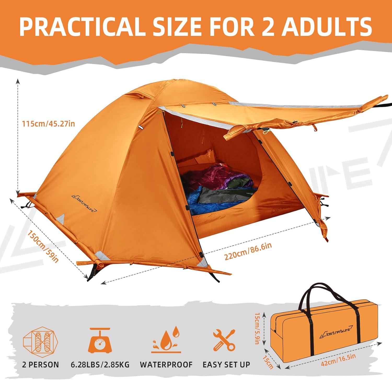 Clostnature Lightweight Backpacking Tent - 1/2 Person 4 Season Ultralight Waterproof Camping Tent, Large Size Easy Setup Tent for Winter, Cold Weather, Family, Outdoor, Hiking and Mountaineering