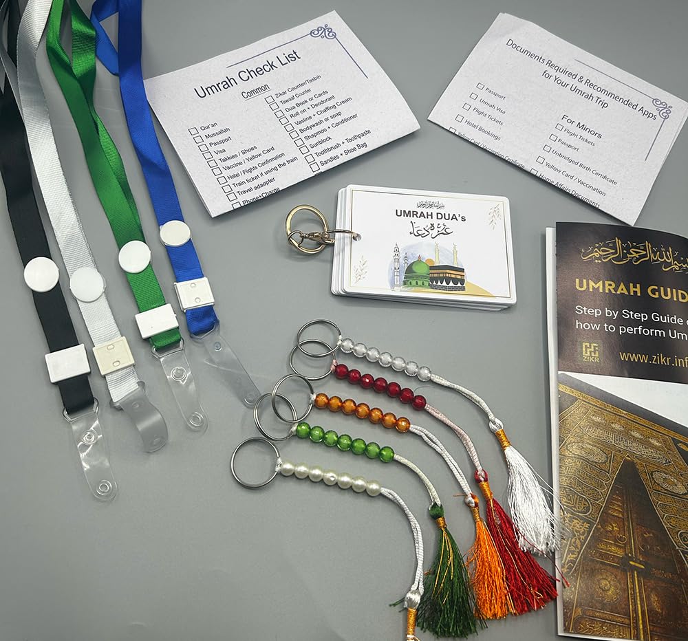 Umrah Dua Cards PVC - Tawaf Tasbih - Step by Step Guide, Umrah Checklist