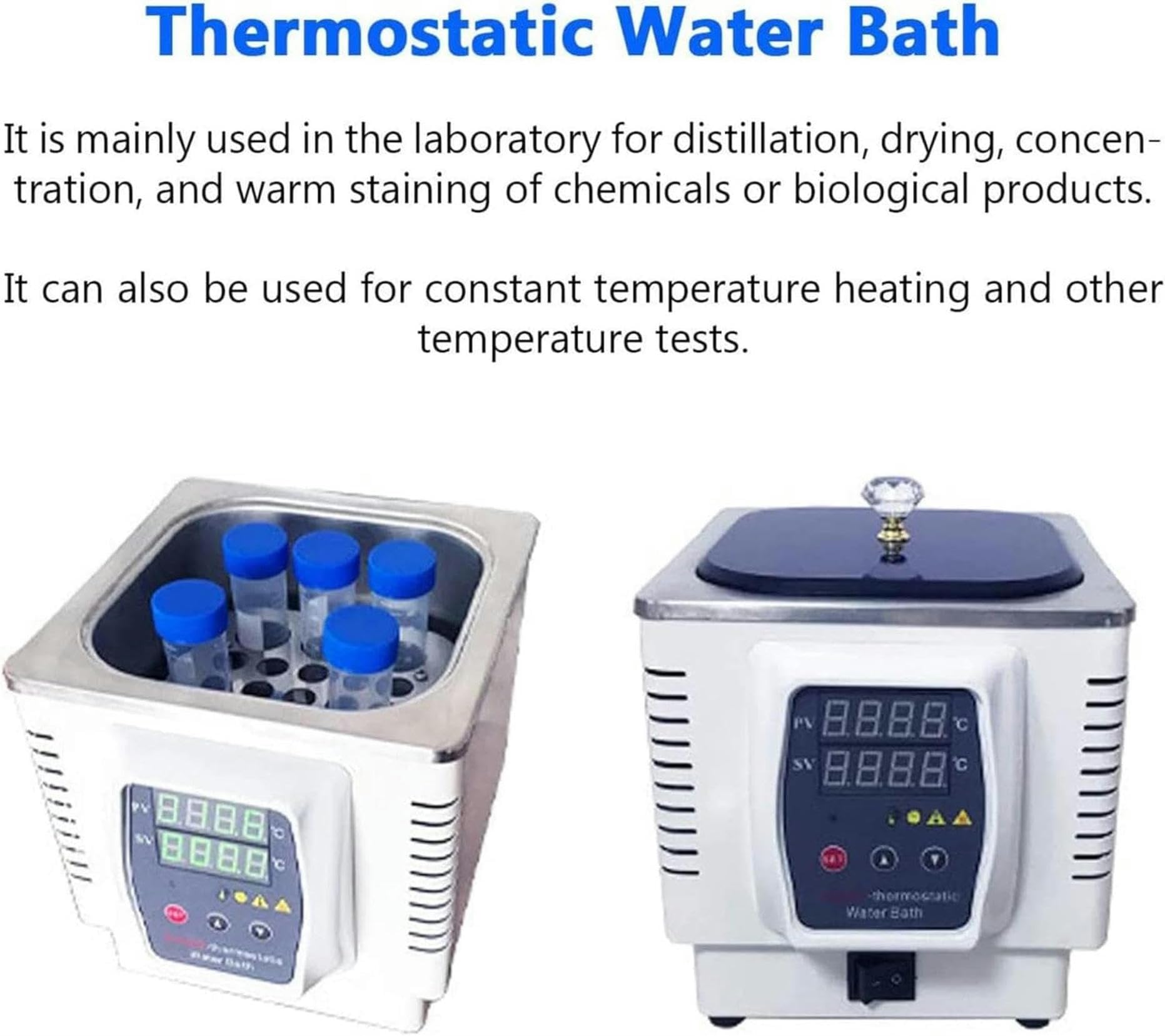 Baño María termostático Digital de Laboratorio, 3 L, 350 W, con Calentamiento eléctrico, Temperatura Ambiente de 5 a 100 °C, incrementos de 0,1 °C, Temporizador de 1 a 999 Minutos.