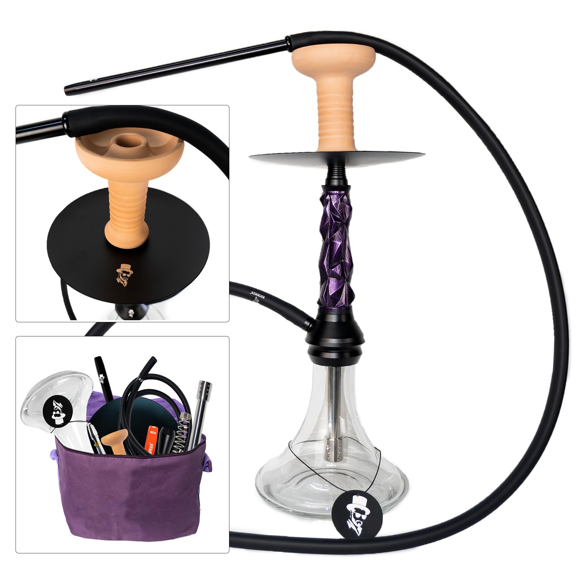RICHMAN Hookah Set Deluxe With Portable Travel Bag Modern Great Gift idea as Complete Shisha Set