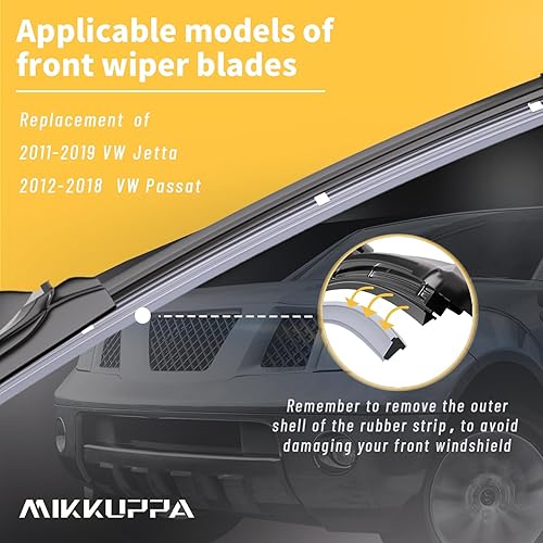 Miniatura 6 de MIKKUPPA Limpiaparabrisas de 24 + 19 pulgadas  Repuesto para VW Jetta 2011-2019, VW Passat 2012-2018  Limpiaparabrisas para todas las estaciones,