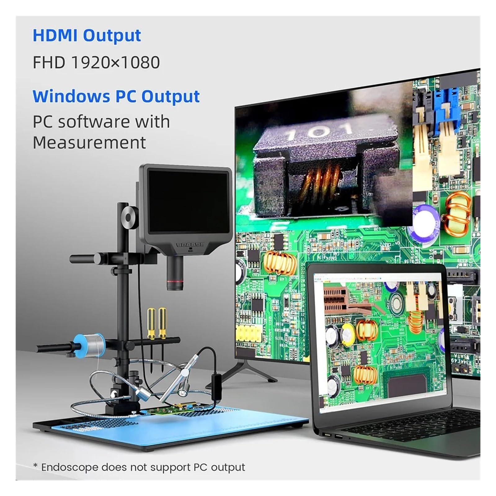 Z Endoskopem 10,1-calowy Mikroskop Cyfrowy HDMI WIFI Pomiar Do Lutowania PCB Naprawa Elektroniki Telefonicznej Wyraźny Precyzyjny Szczegóły Bez Wysiłku